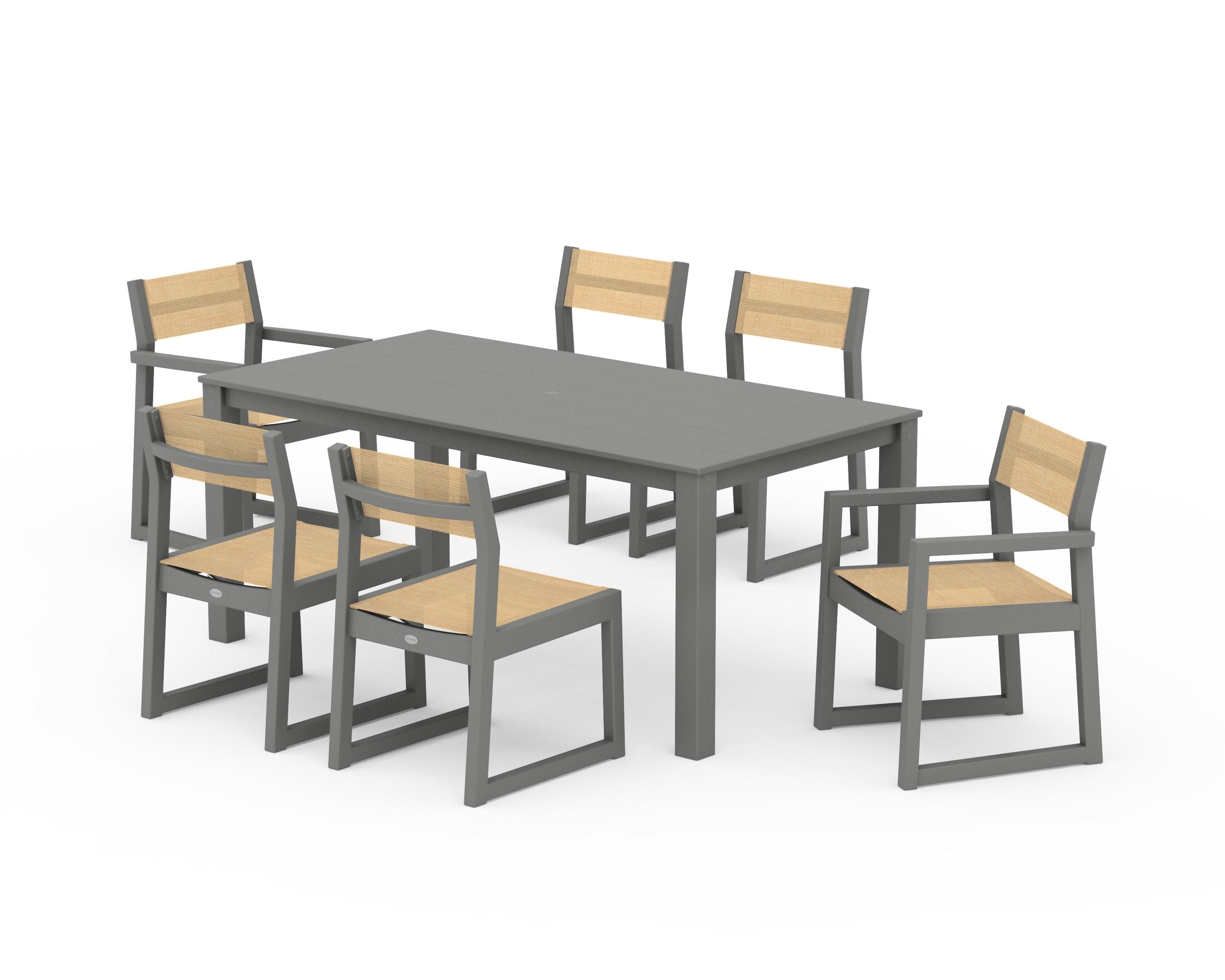 EDGE Sling 7-Piece Parsons Dining Set in Slate Grey / Dupioni Apricot Sling