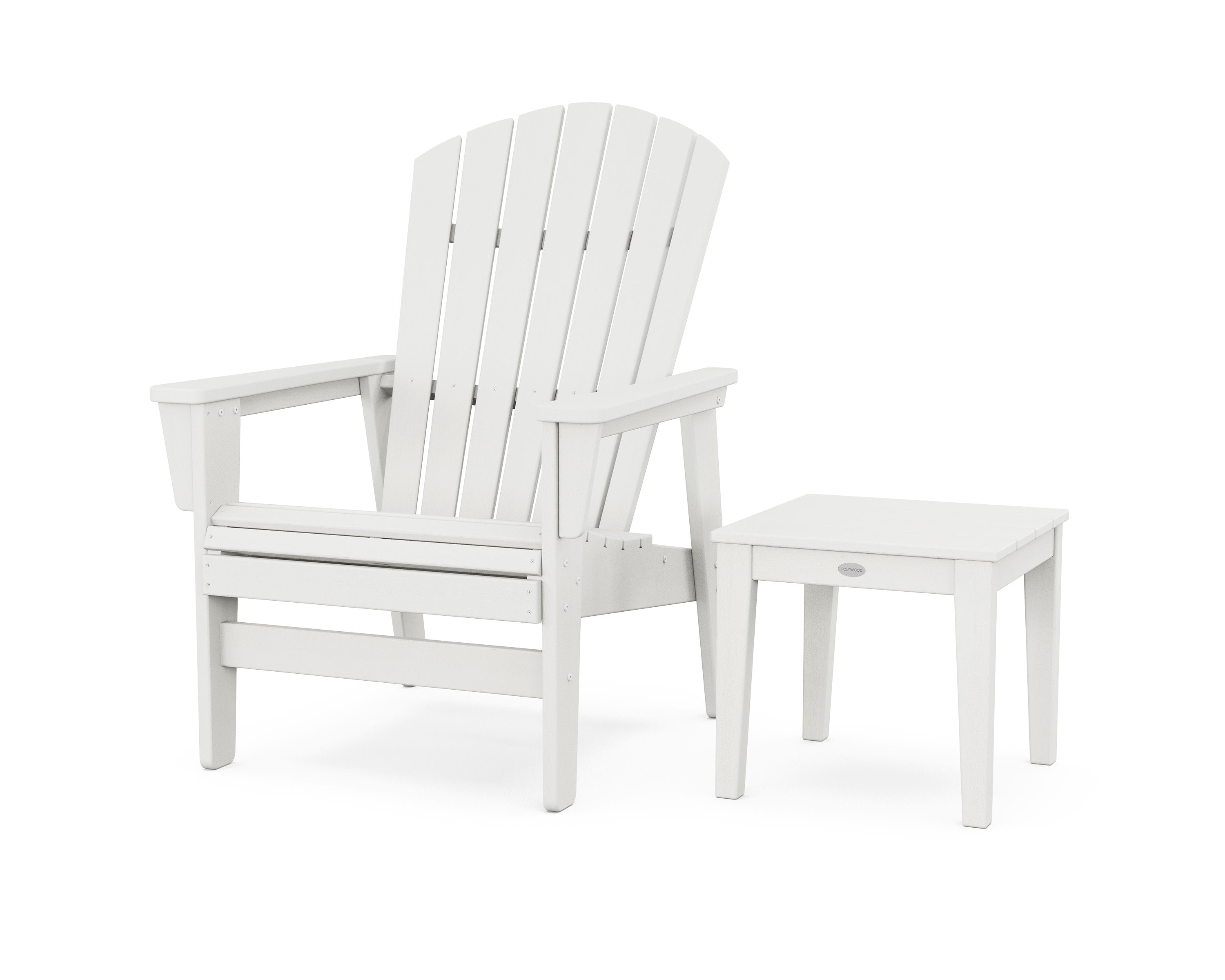 Nautical Grand Upright Adirondack Chair with Side Table in Vintage White