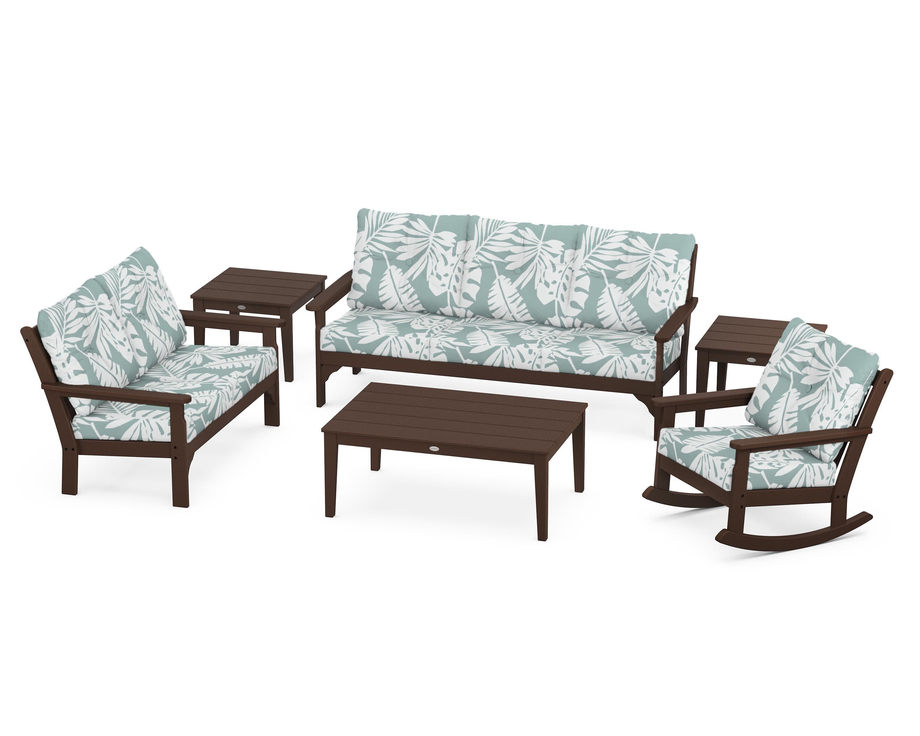 Vineyard 6-Piece Deep Seating Set in Mahogany / Leaf Glacier Spa