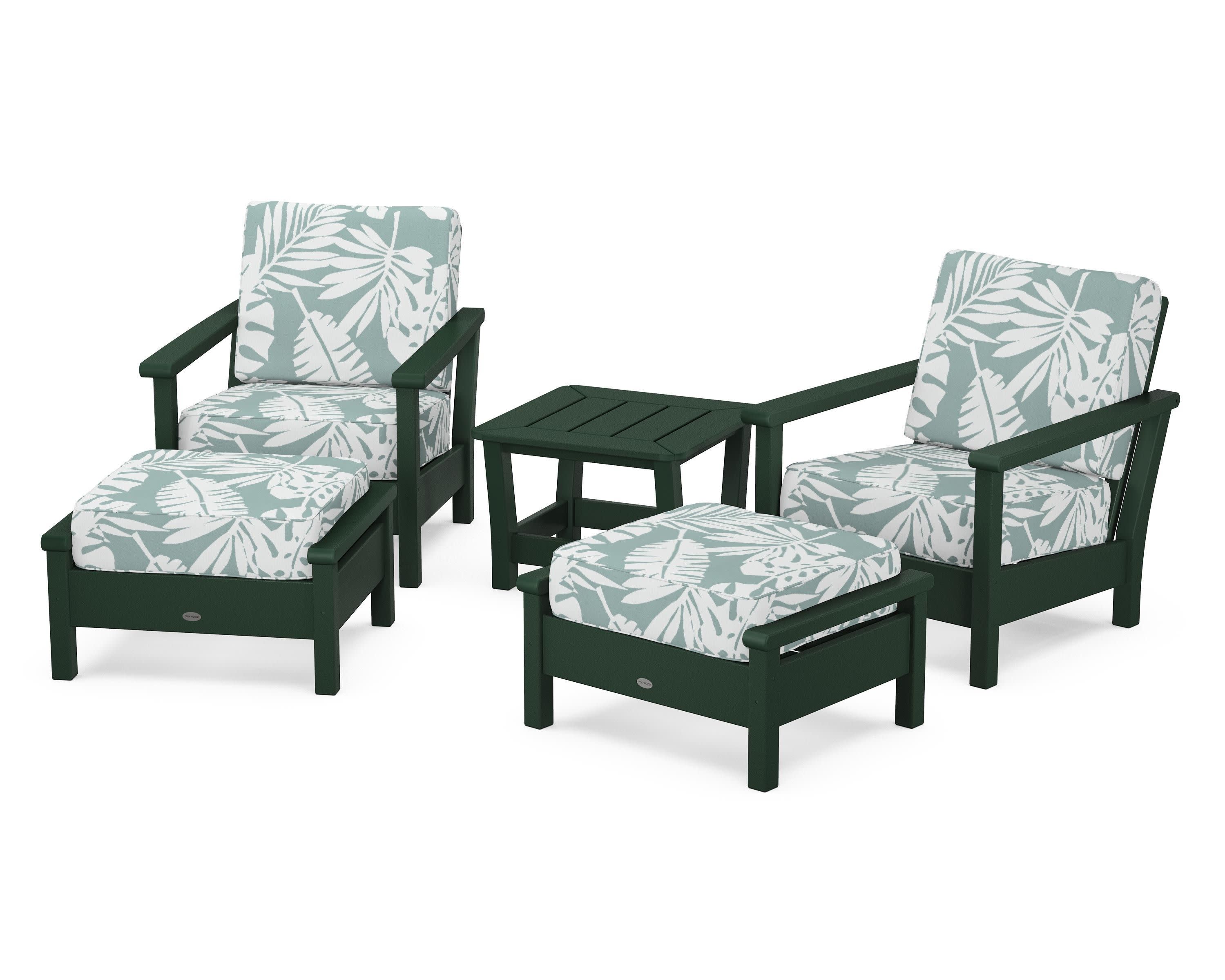 Harbour 5-Piece Deep Seating Chair Set in Green / Leaf Glacier Spa