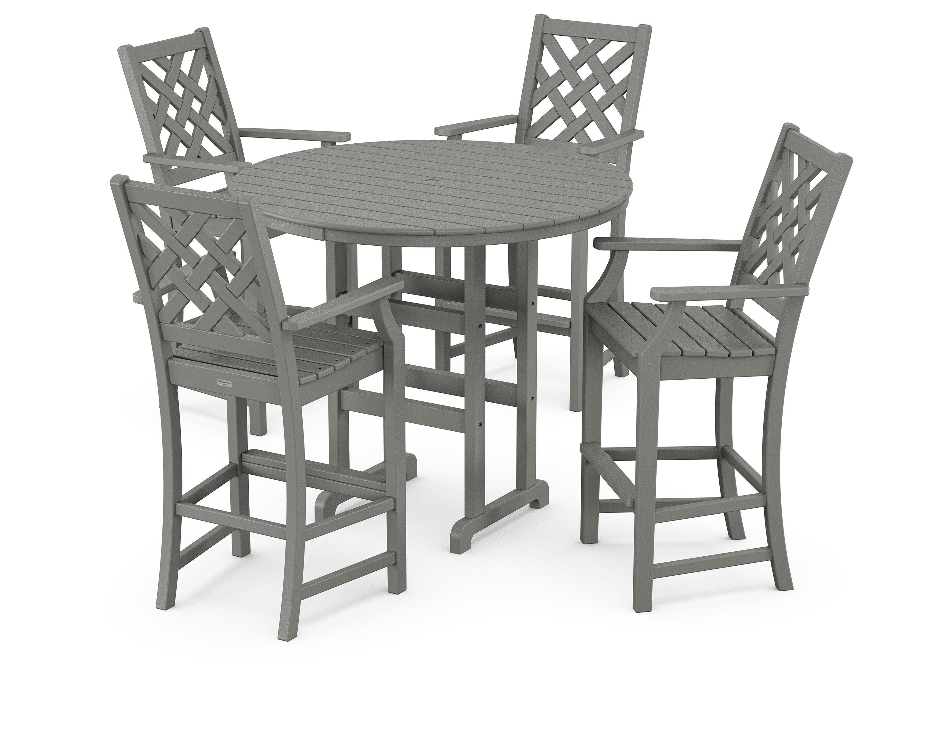 Wovendale 5-Piece Round Farmhouse Bar Set in Slate Grey
