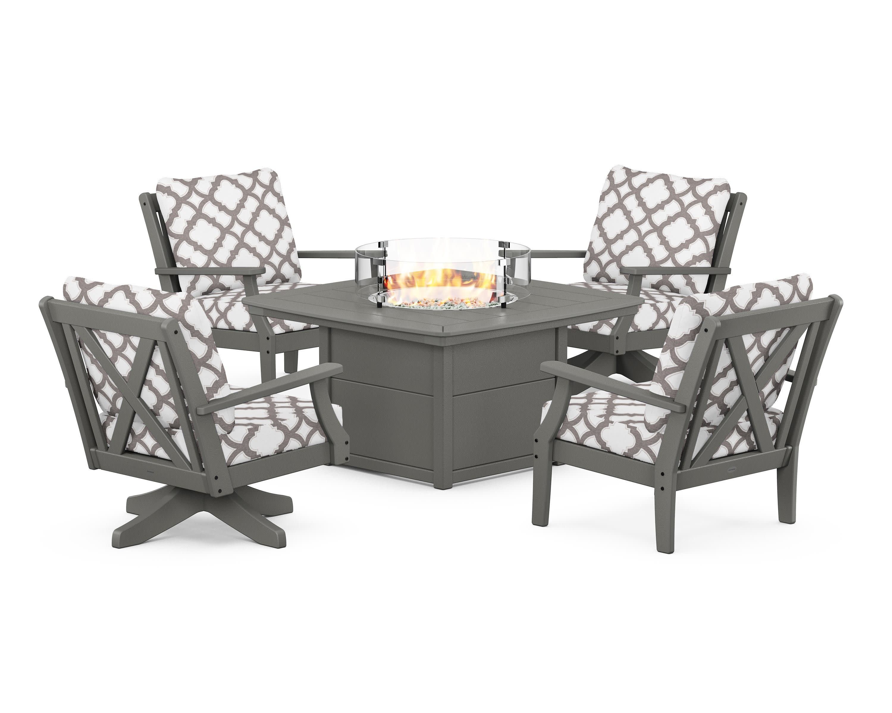Braxton 5-Piece Deep Seating Set with Fire Table in Slate Grey / Trellis Grey Mist