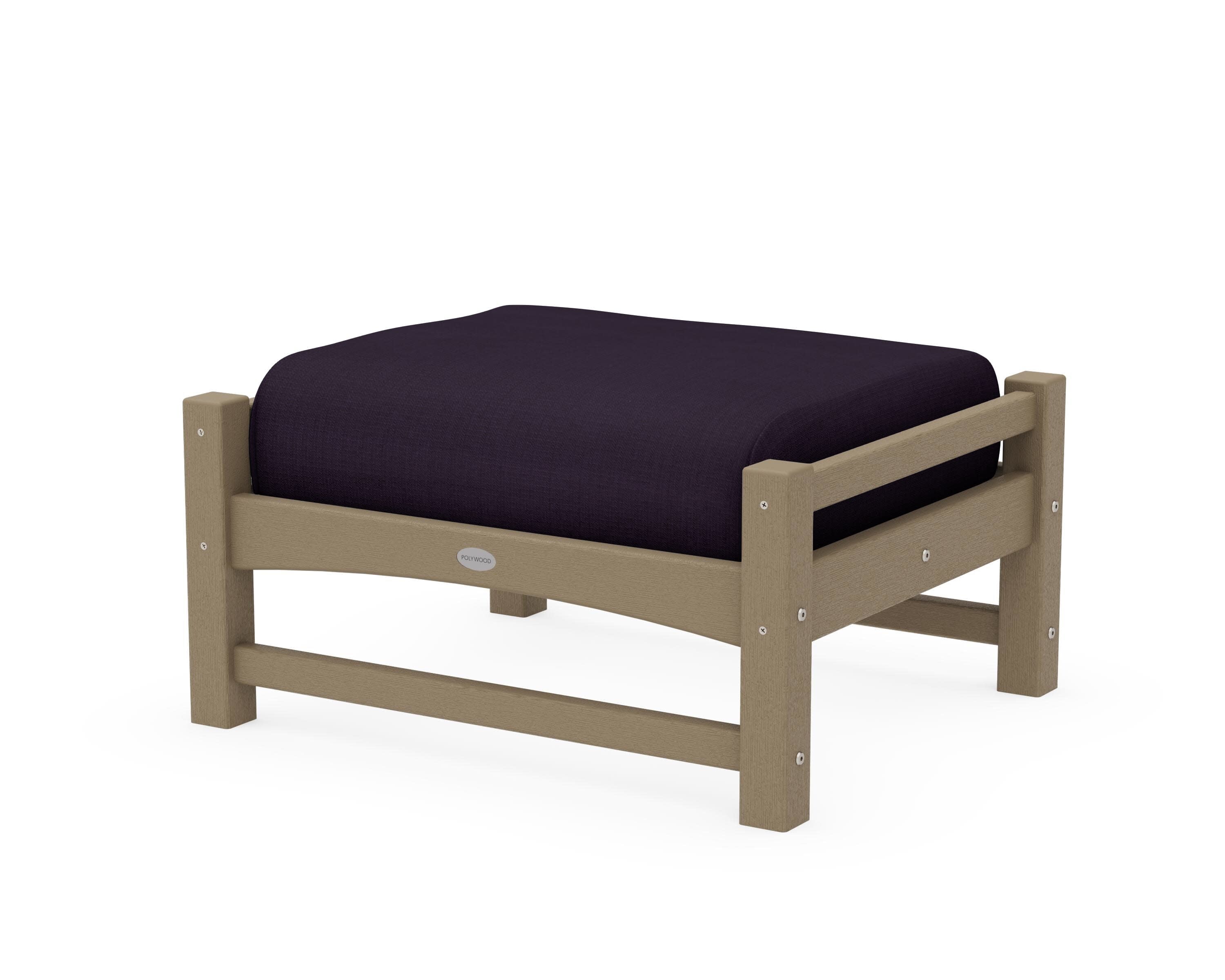 Club Ottoman in Vintage Sahara / Navy Linen