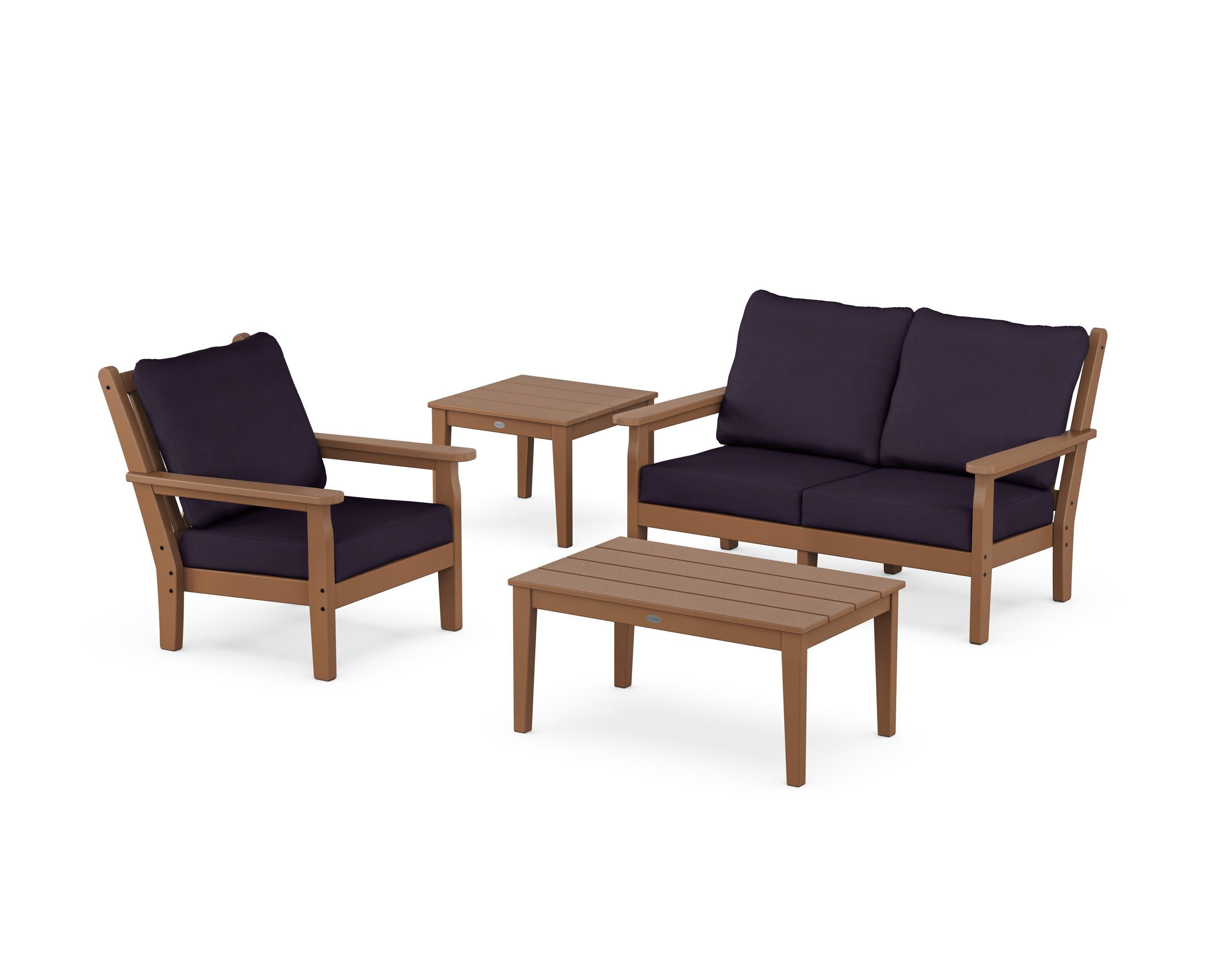 Chippendale 4-Piece Deep Seating Set in Teak / Navy Linen