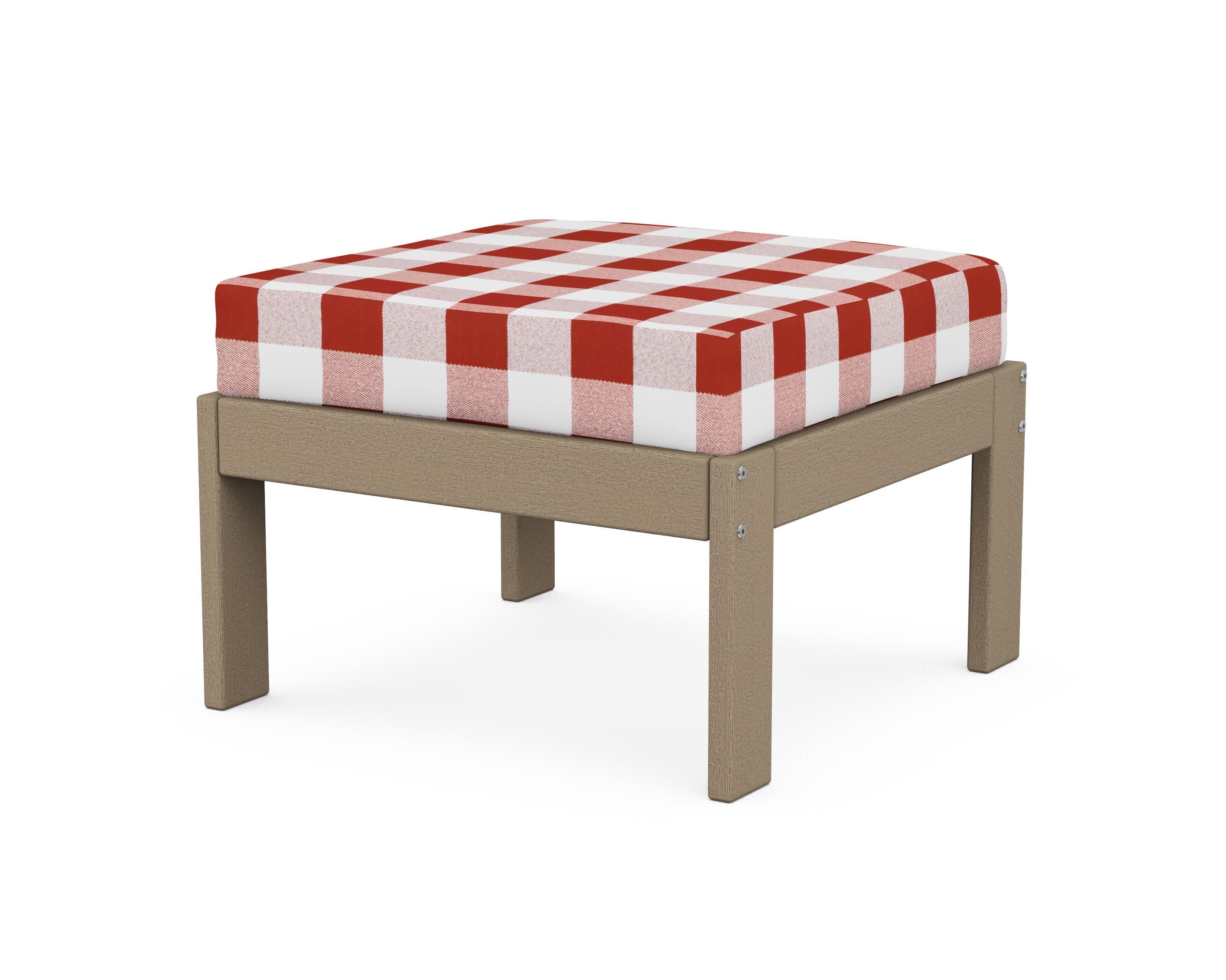 Vineyard Modular Ottoman in Vintage Sahara / Buffalo Plaid Crimson