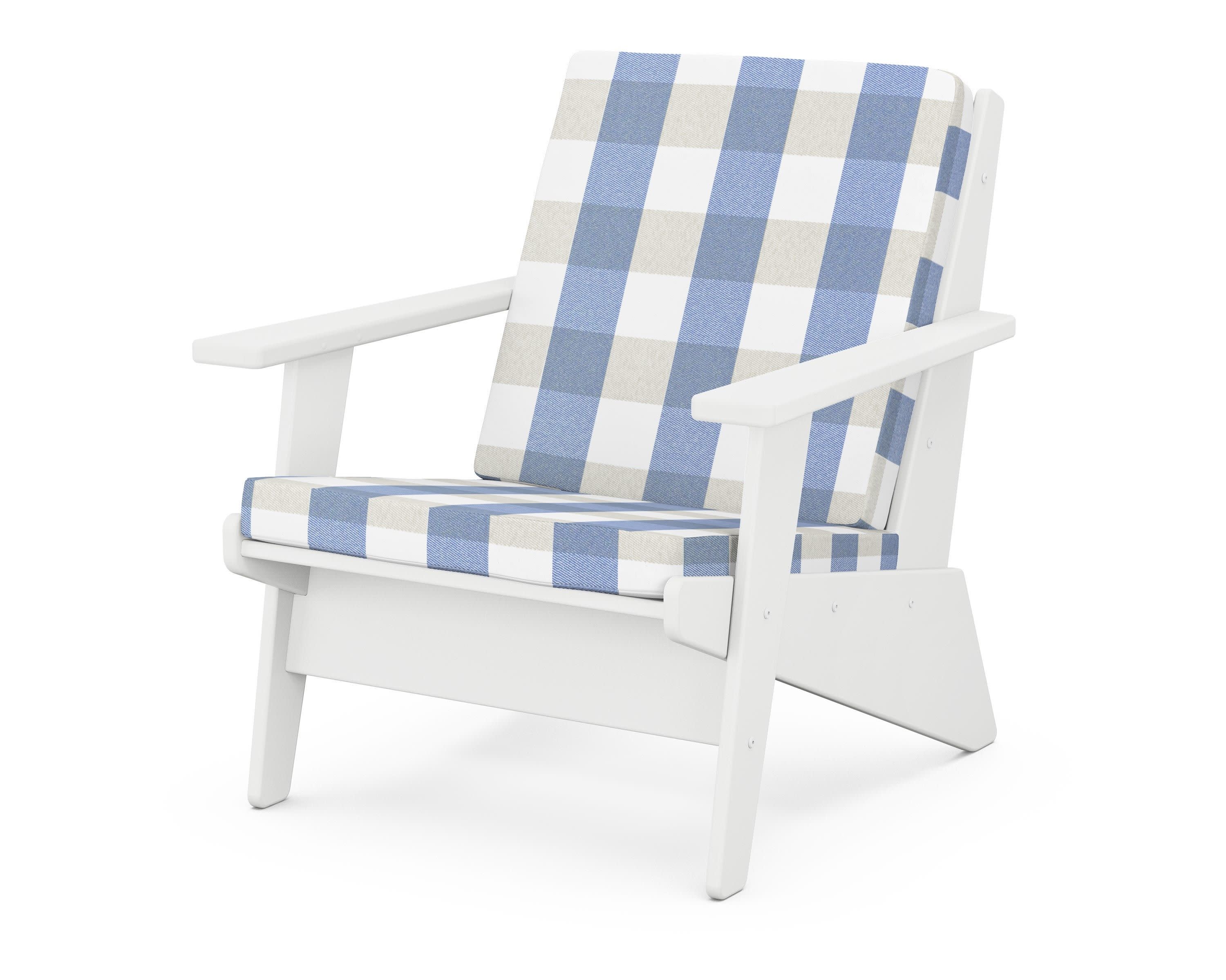 Riviera Modern Lounge Chair in White / Buffalo Plaid Sky Blue