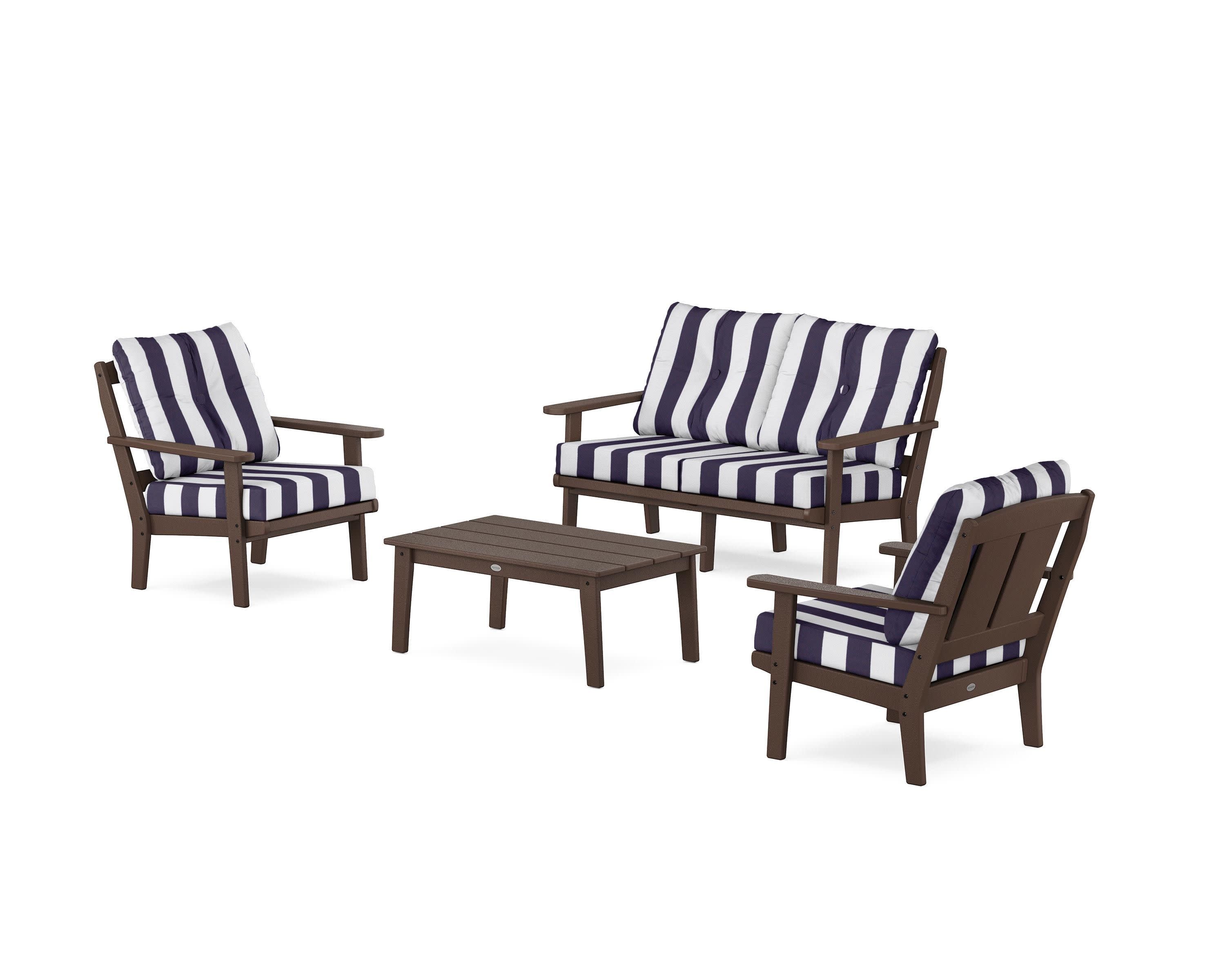 Mission 4-Piece Deep Seating Set with Loveseat in Mahogany / Cabana Stripe Navy