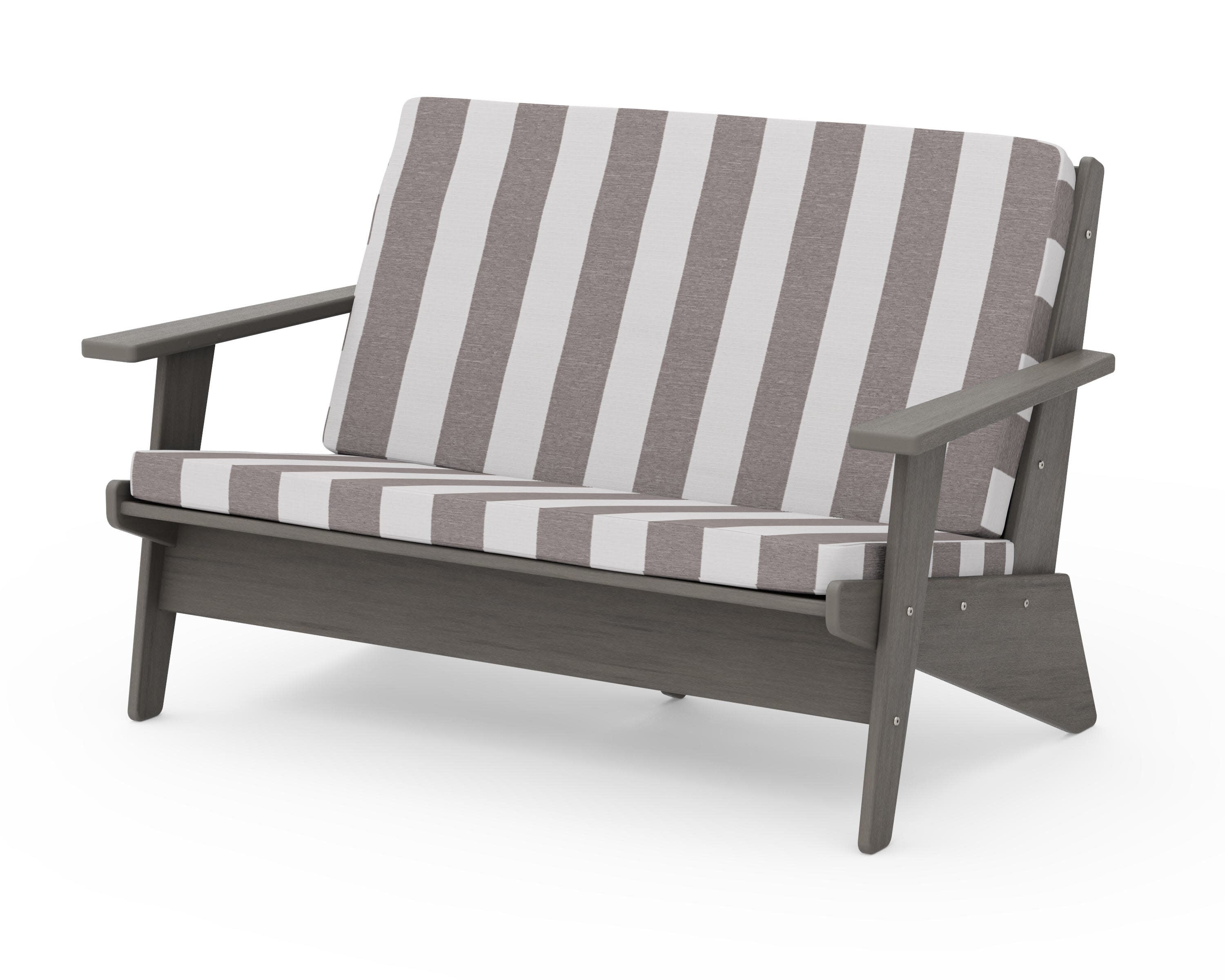 Riviera Modern Lounge Loveseat in Driftwood / Cabana Stripe Grey Mist