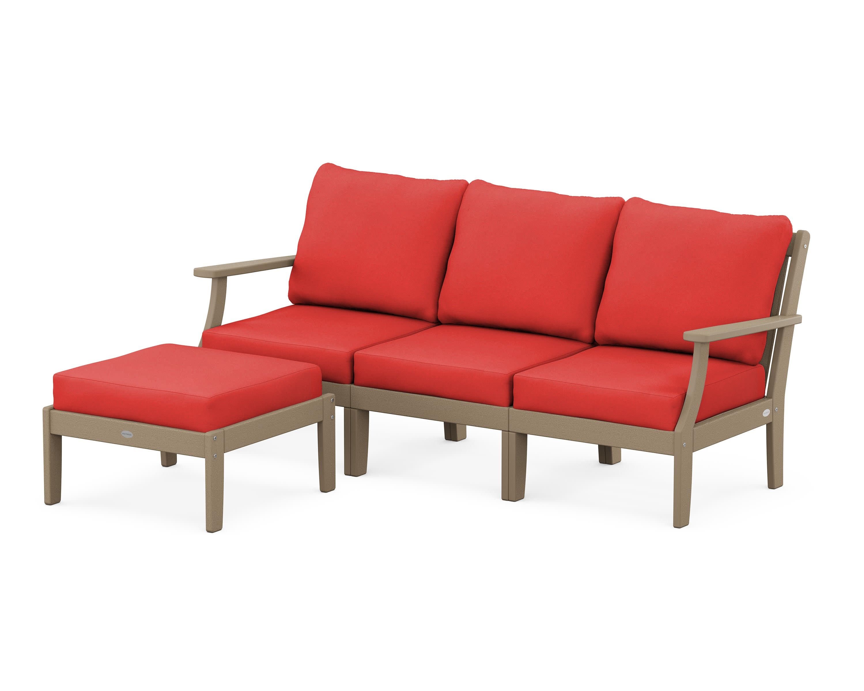 Braxton Modular 4-Piece Deep Seating Set with Ottoman in Vintage Sahara / Crimson Linen