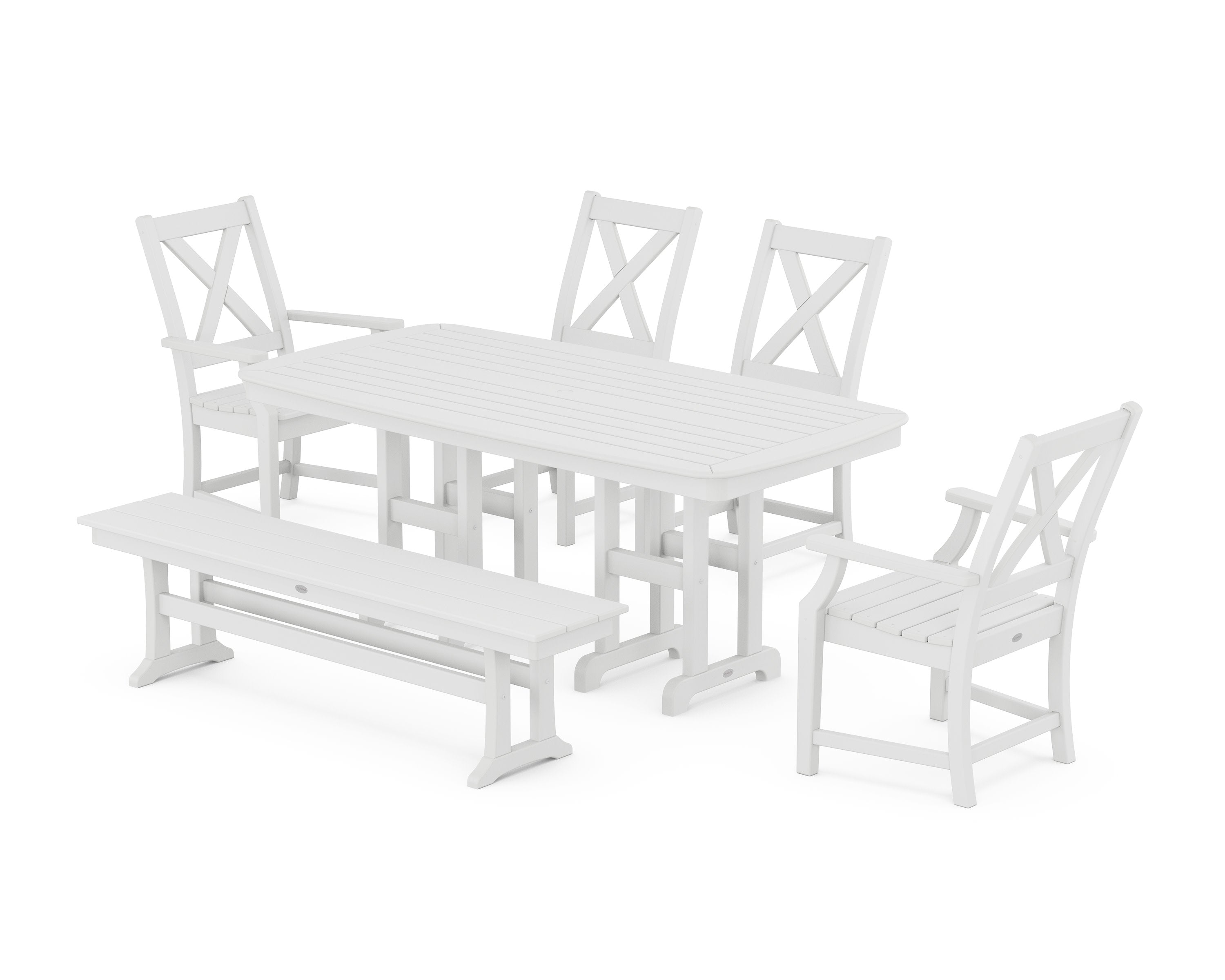 Braxton 6-Piece Dining Set with Bench in White
