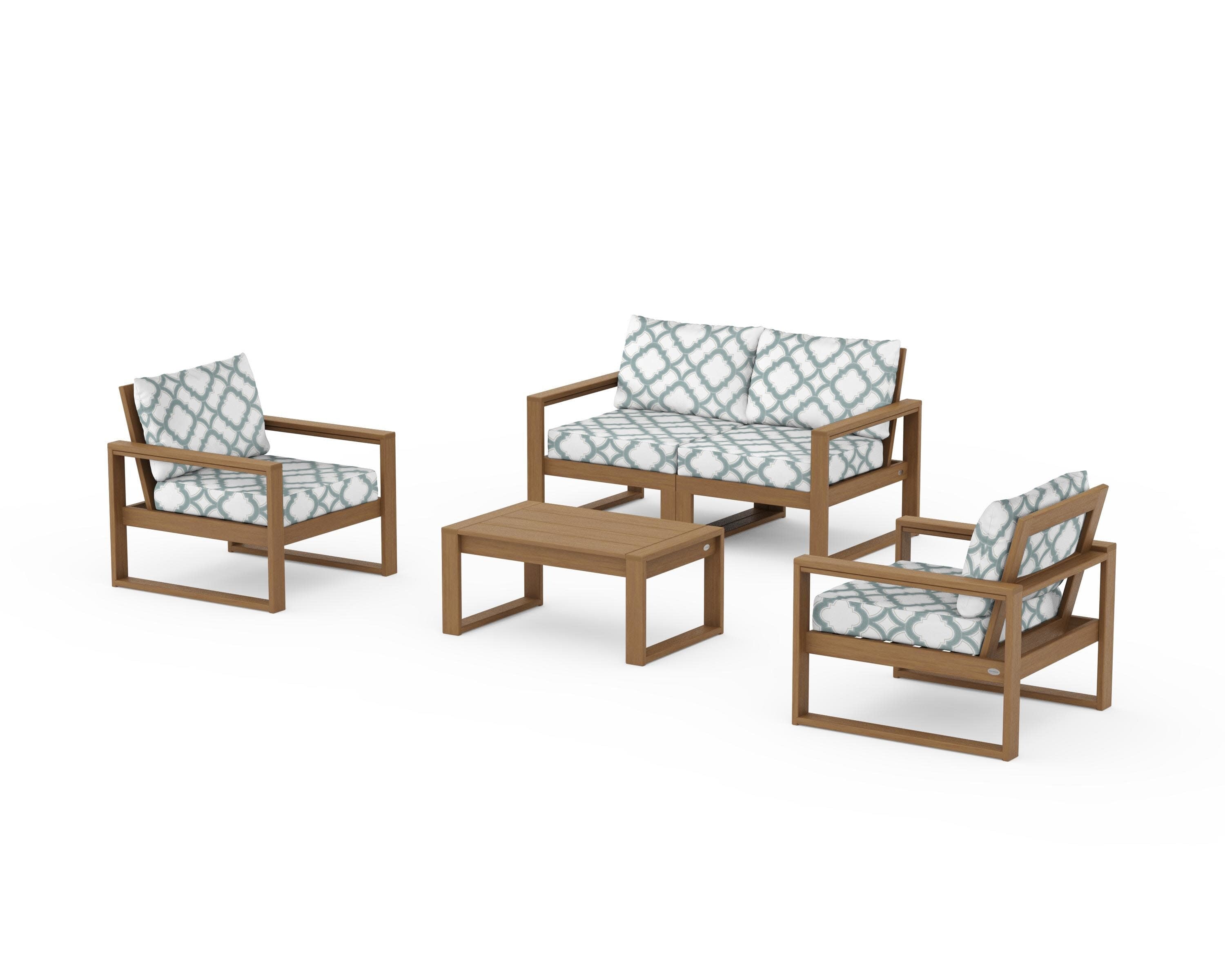 EDGE Sectional 4-Piece Deep Seating Set with Loveseat in Natural / Trellis Glacier Spa