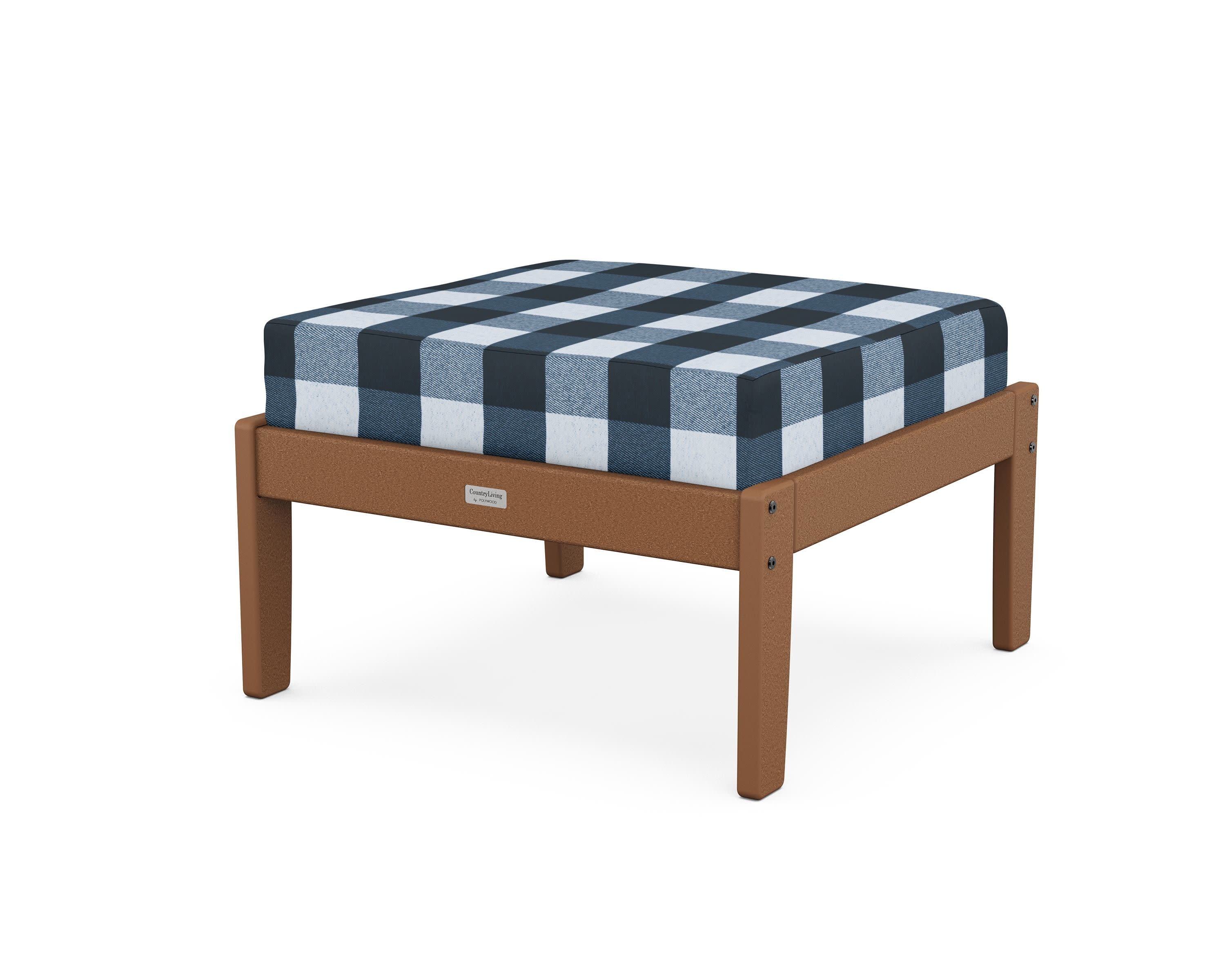 Cottage Deep Seating Ottoman in Teak / Buffalo Plaid Marine Indigo