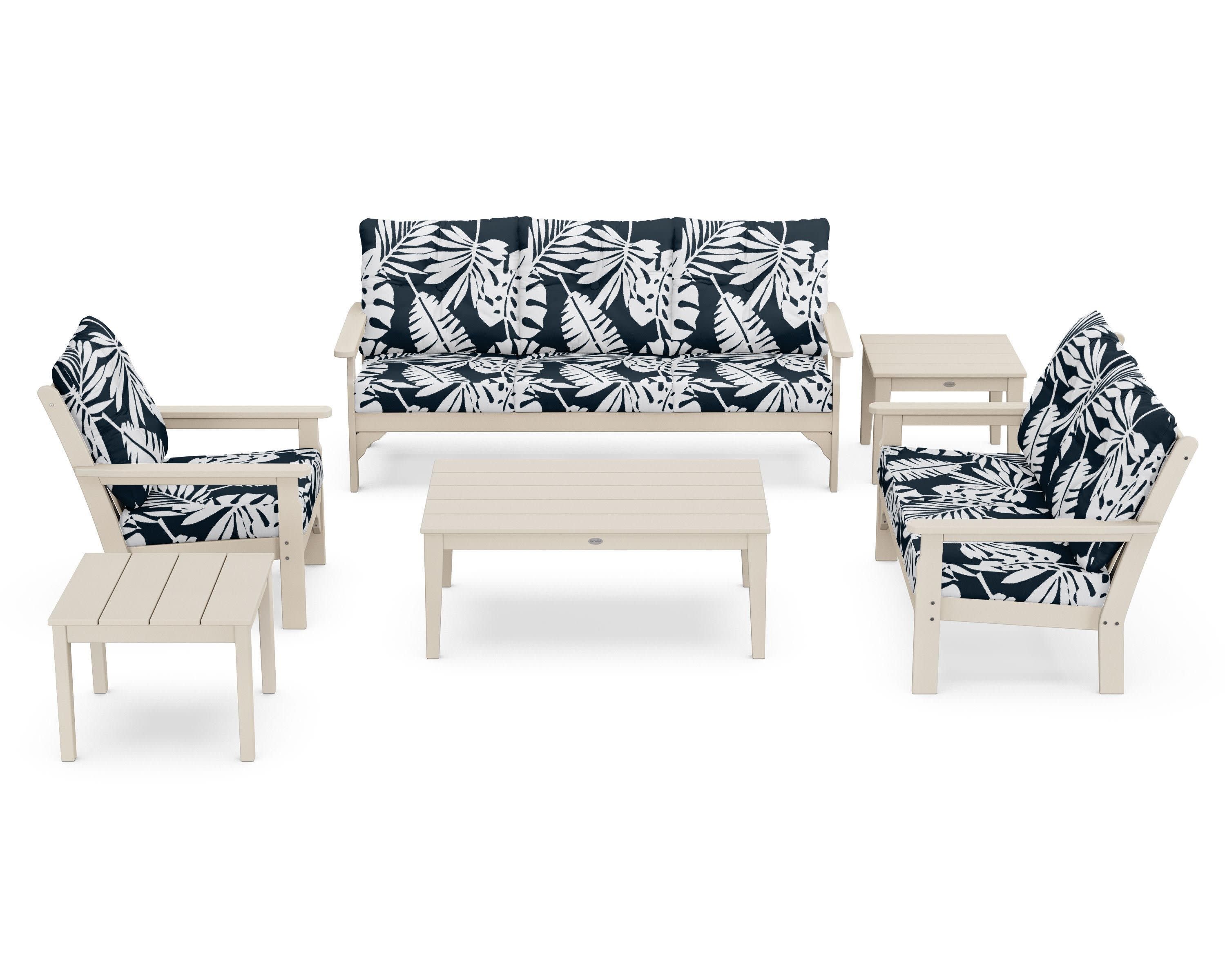 Vineyard 6-Piece Deep Seating Set in Sand / Leaf Marine Indigo