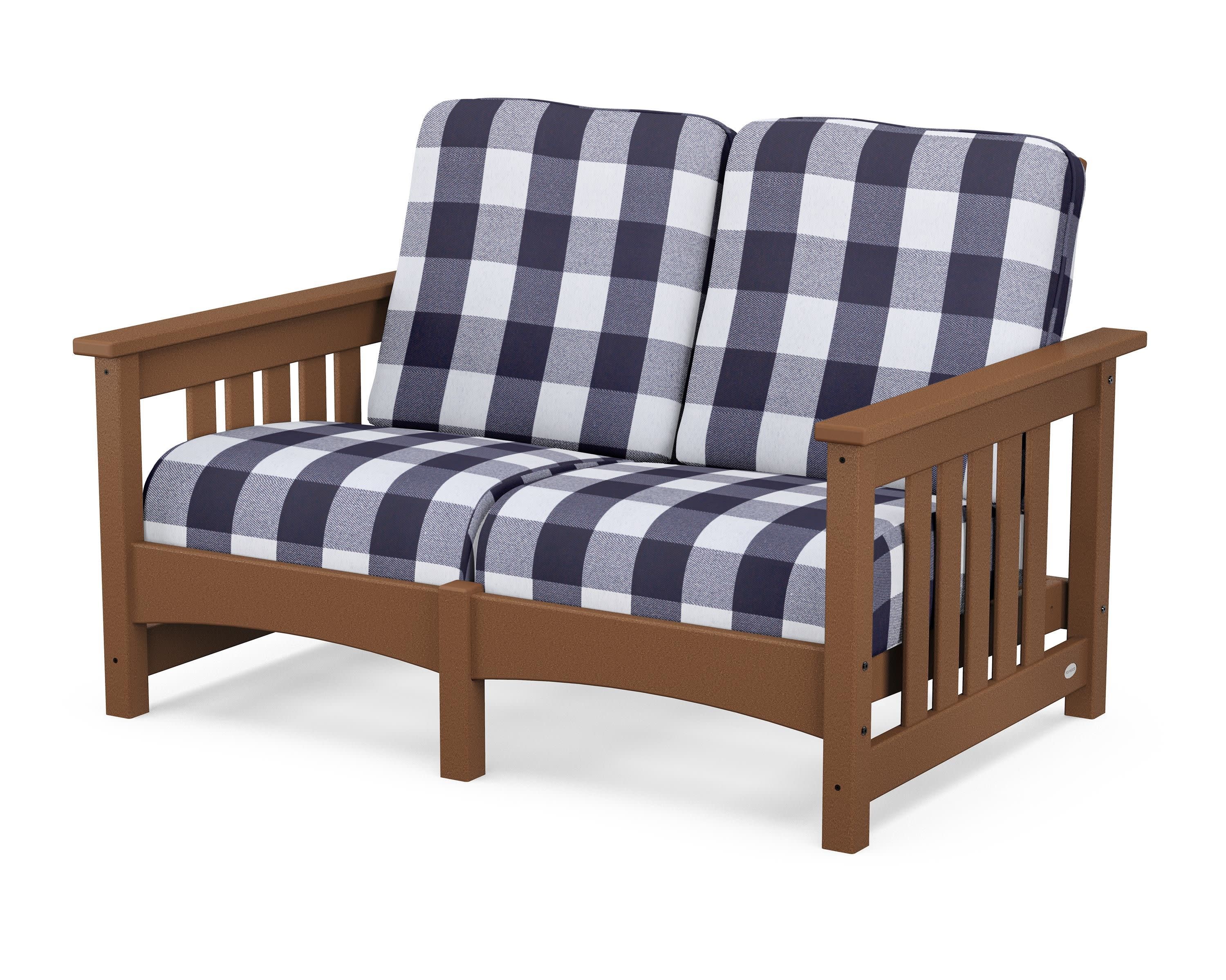 Club Mission Loveseat in Teak / Buffalo Plaid Navy