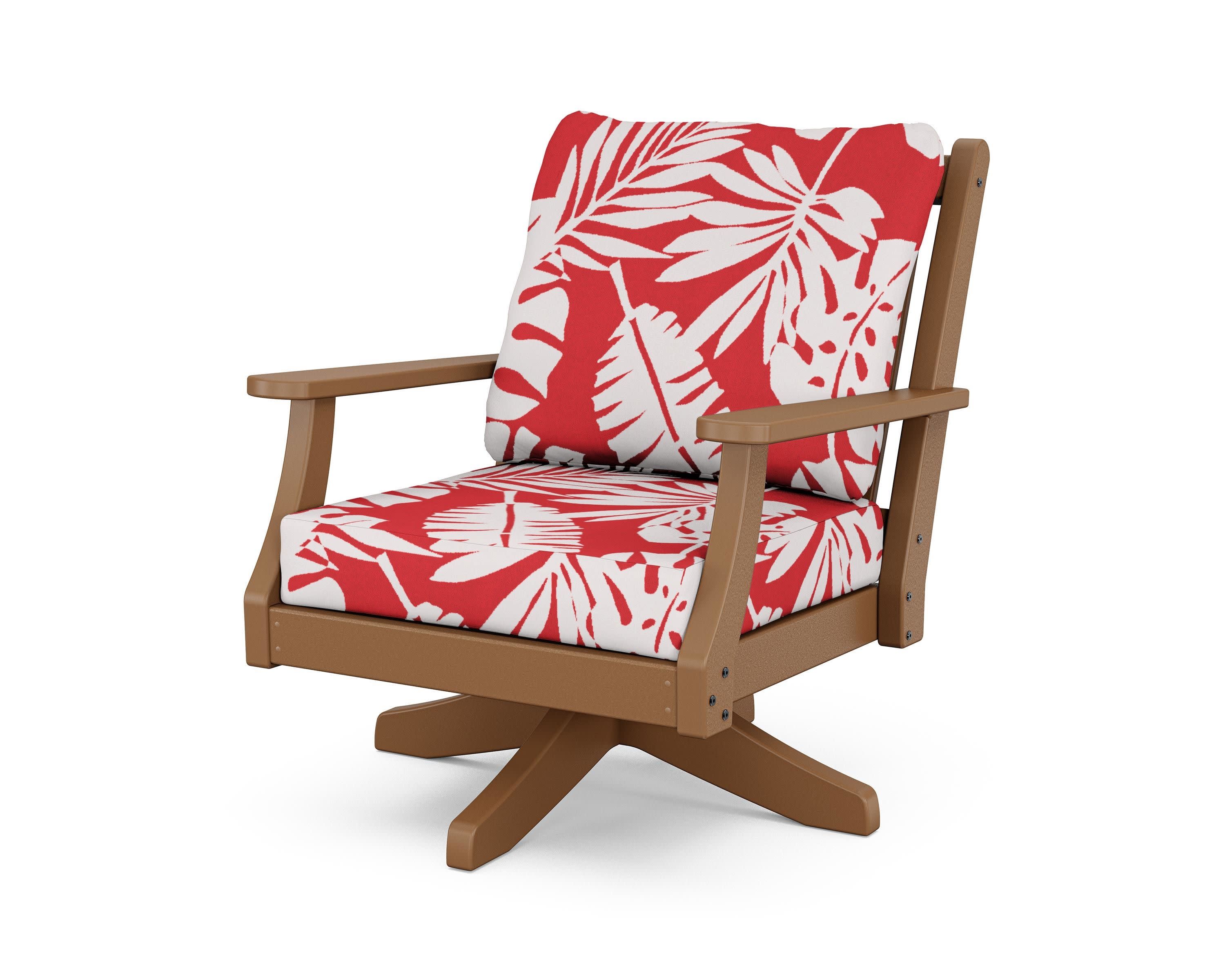 Wovendale Deep Seating Swivel Chair in Teak / Leaf Crimson