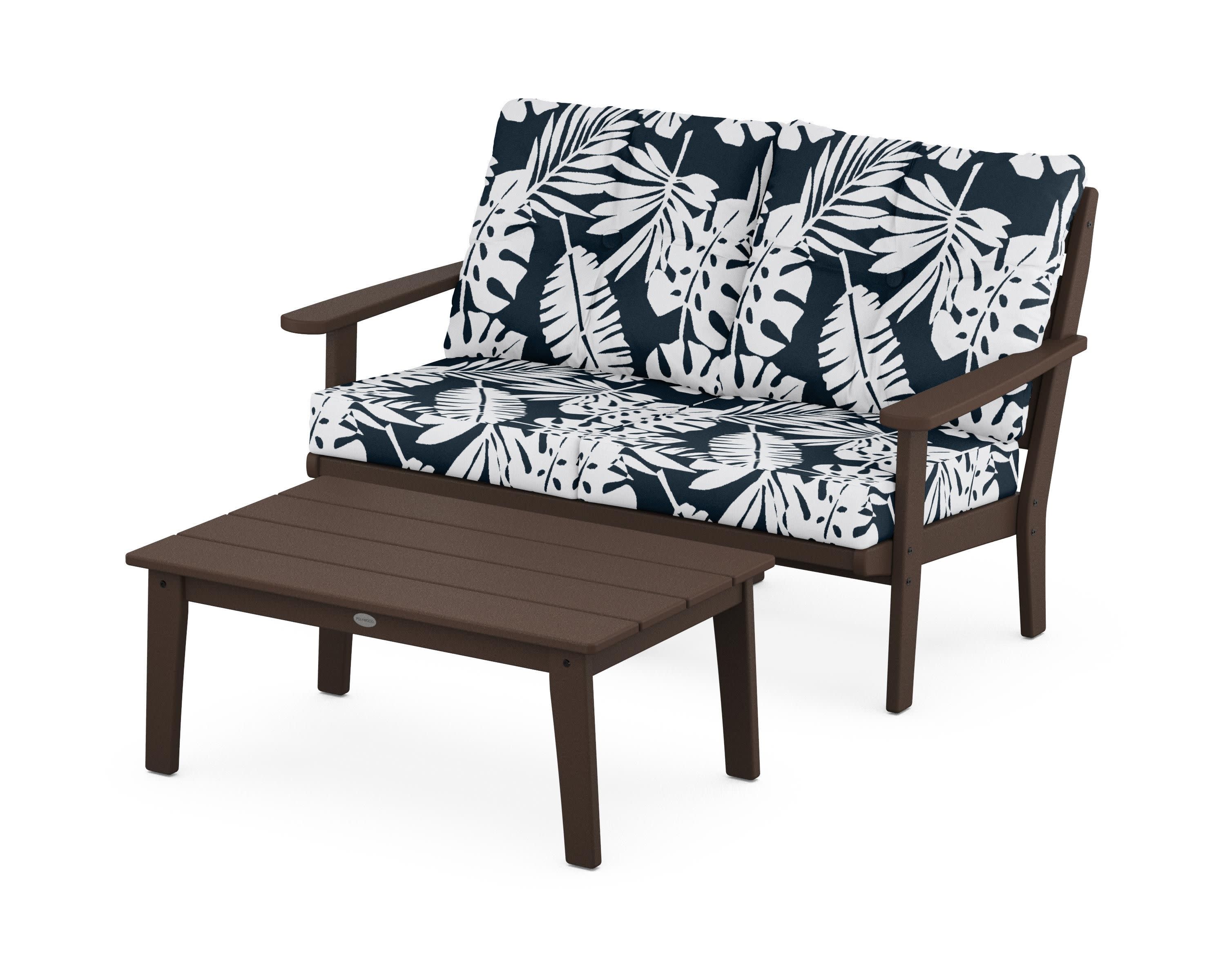 Lakeside 2-Piece Lounge Loveseat Set in Mahogany / Leaf Marine Indigo