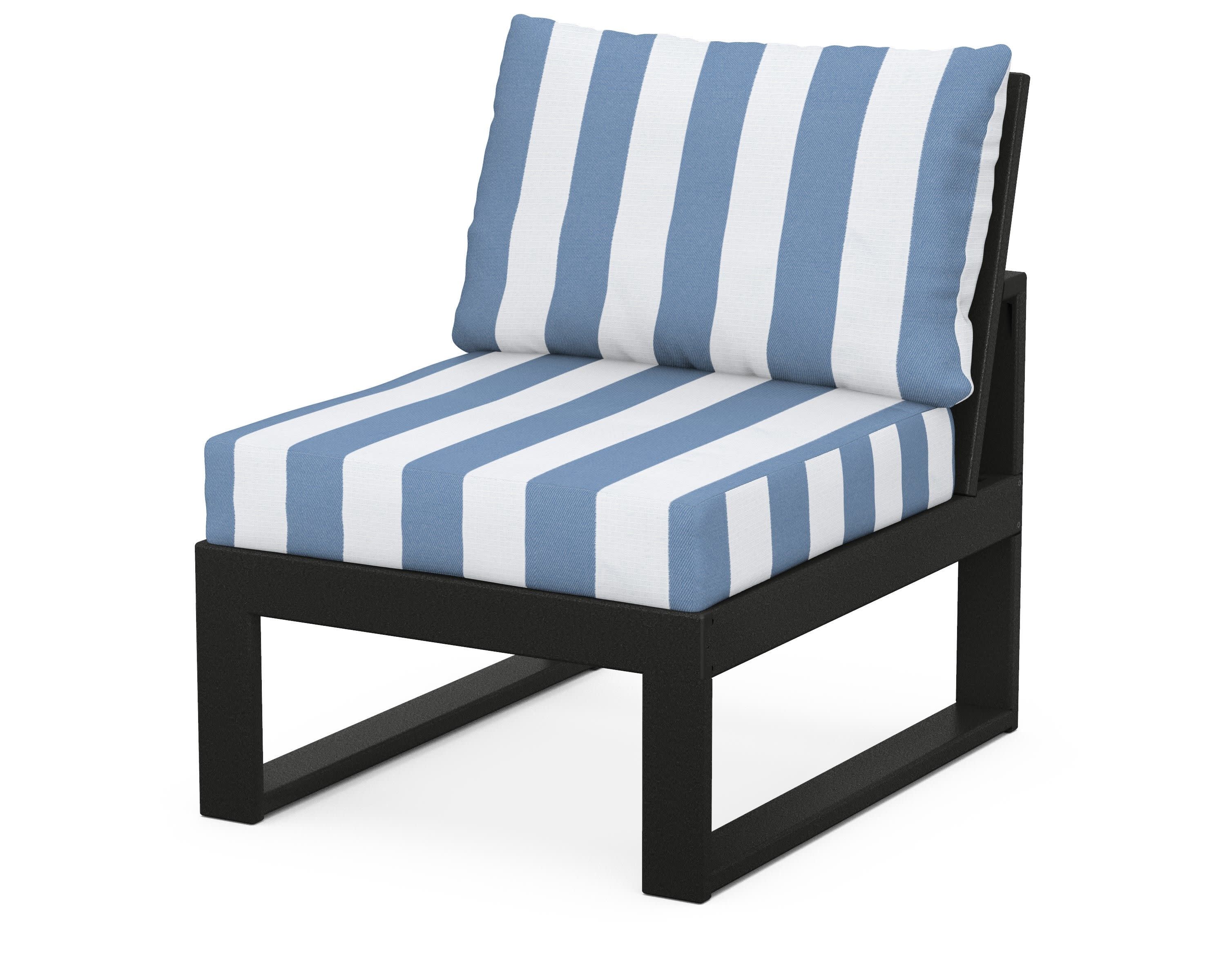 Modular Armless Chair in Black / Cabana Stripe Sky Blue