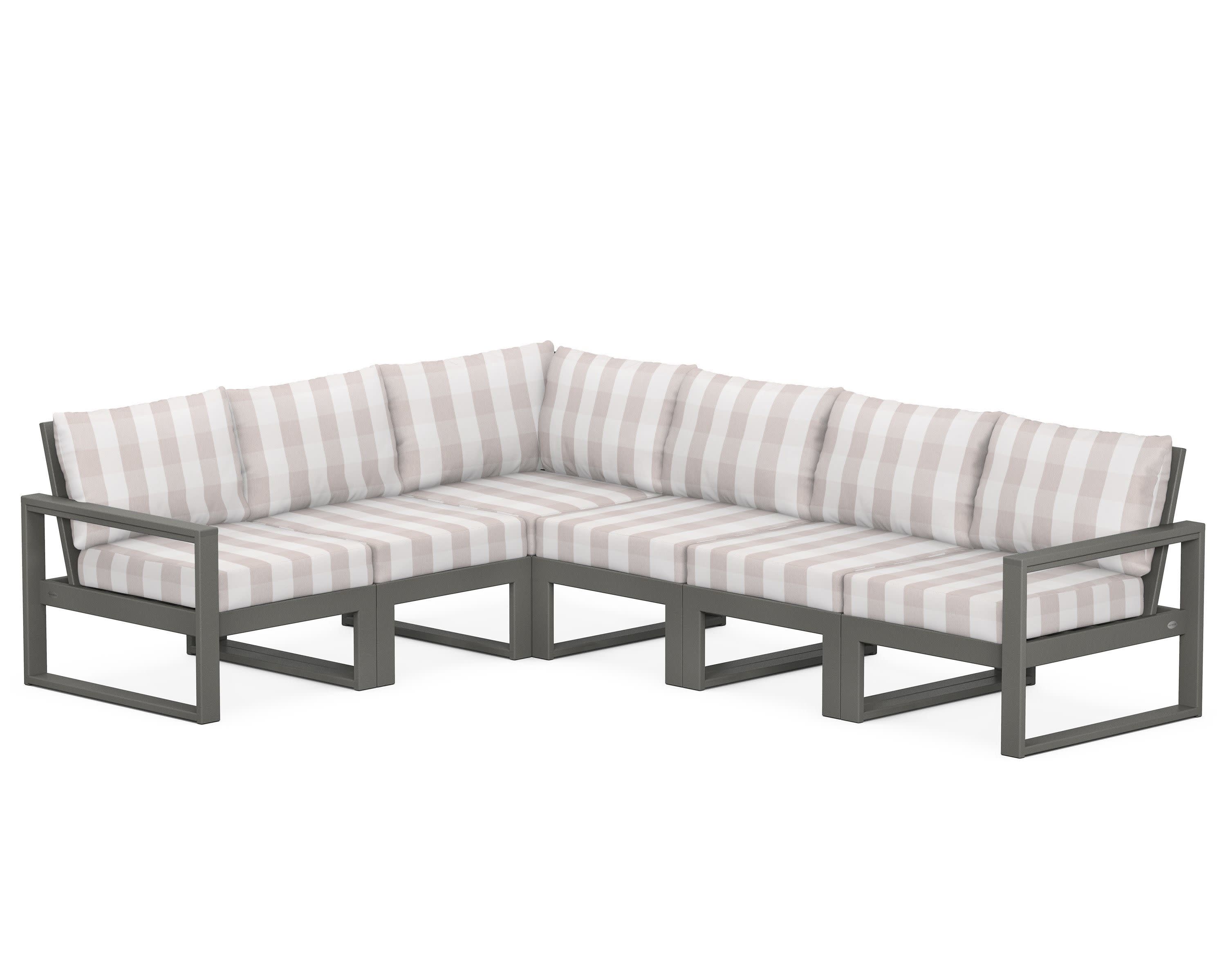 EDGE 6-Piece Modular Deep Seating Set in Slate Grey / Buffalo Plaid Dune Burlap