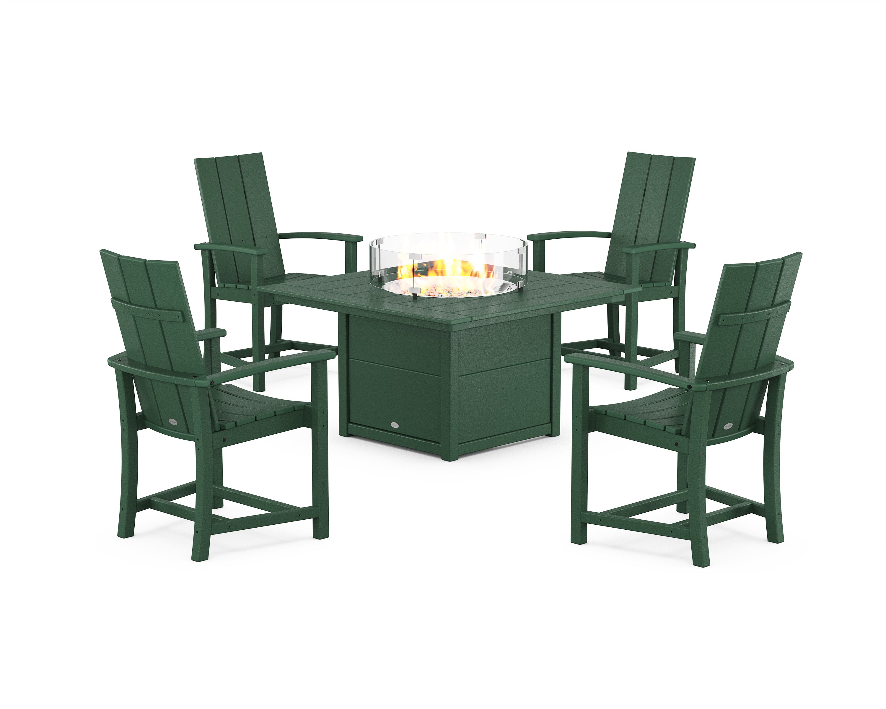 Modern 4-Piece Upright Adirondack Conversation Set with Fire Pit Table in Green