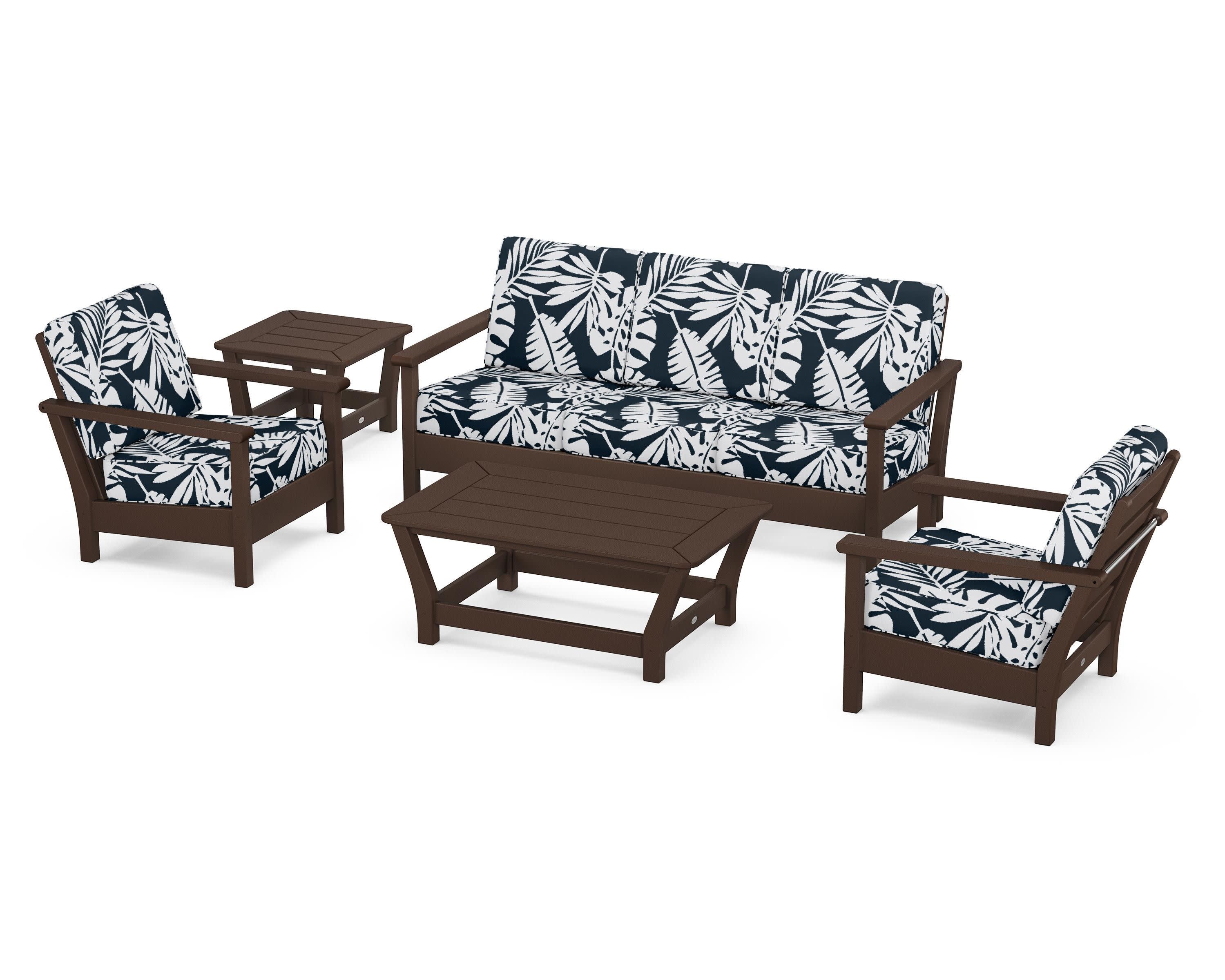 Harbour 5-Piece Deep Seating Set in Mahogany / Leaf Marine Indigo