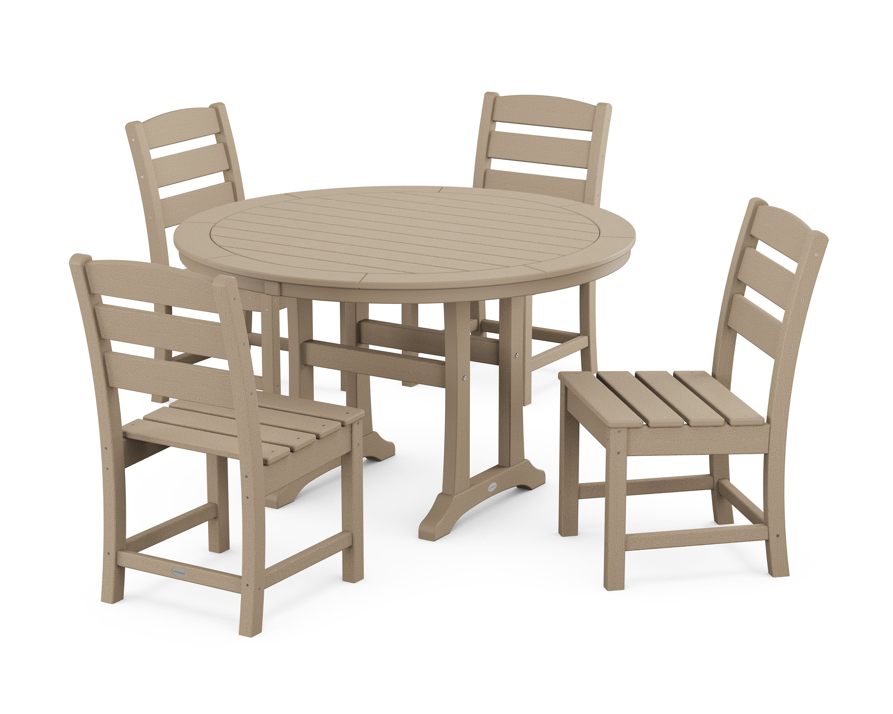 Lakeside Side Chair 5-Piece Round Dining Set With Trestle Legs in Vintage Sahara