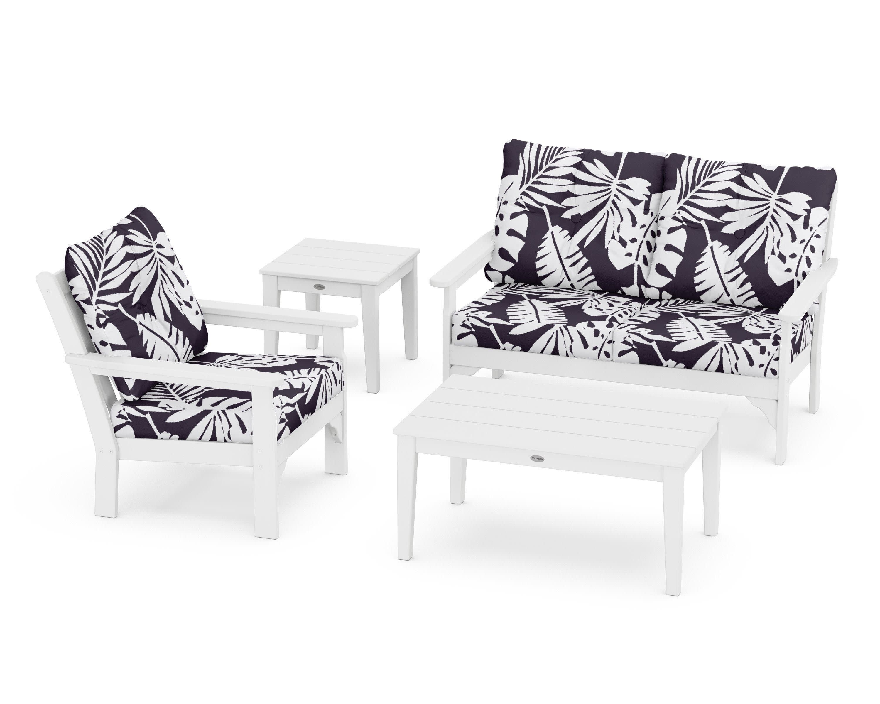 Vineyard 4-Piece Deep Seating Set in White / Leaf Navy
