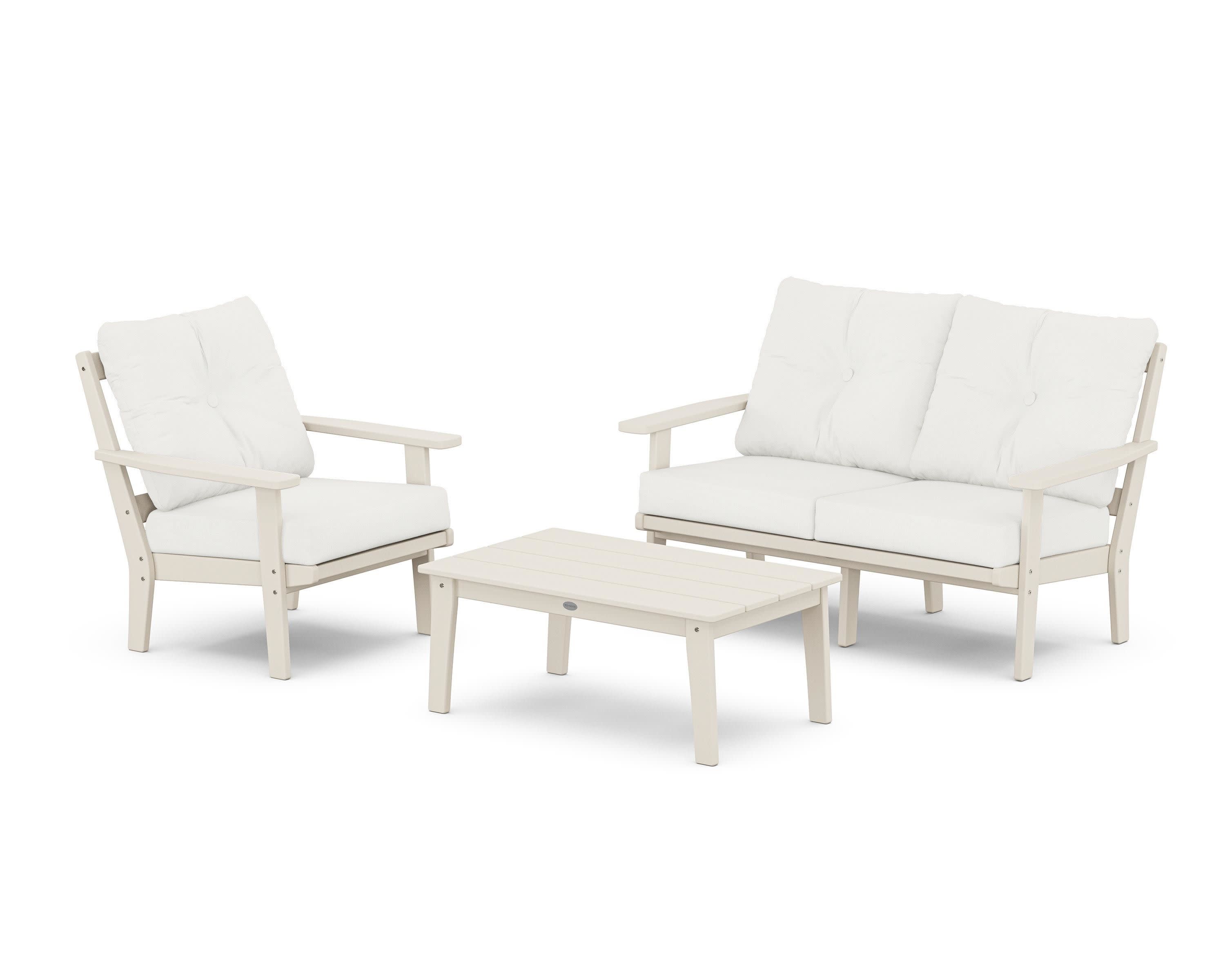 Oxford 3-Piece Deep Seating Set with Loveseat in Sand / Natural Linen