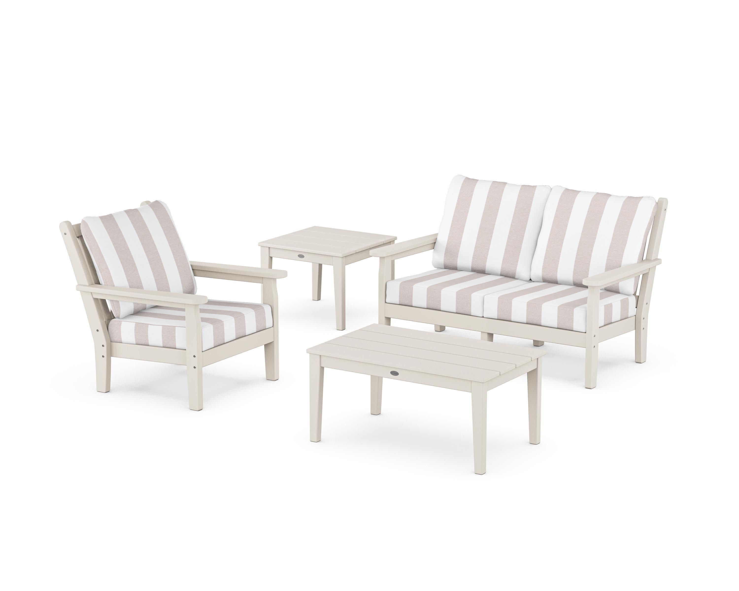 Chippendale 4-Piece Deep Seating Set in Sand / Cabana Stripe Dune Burlap