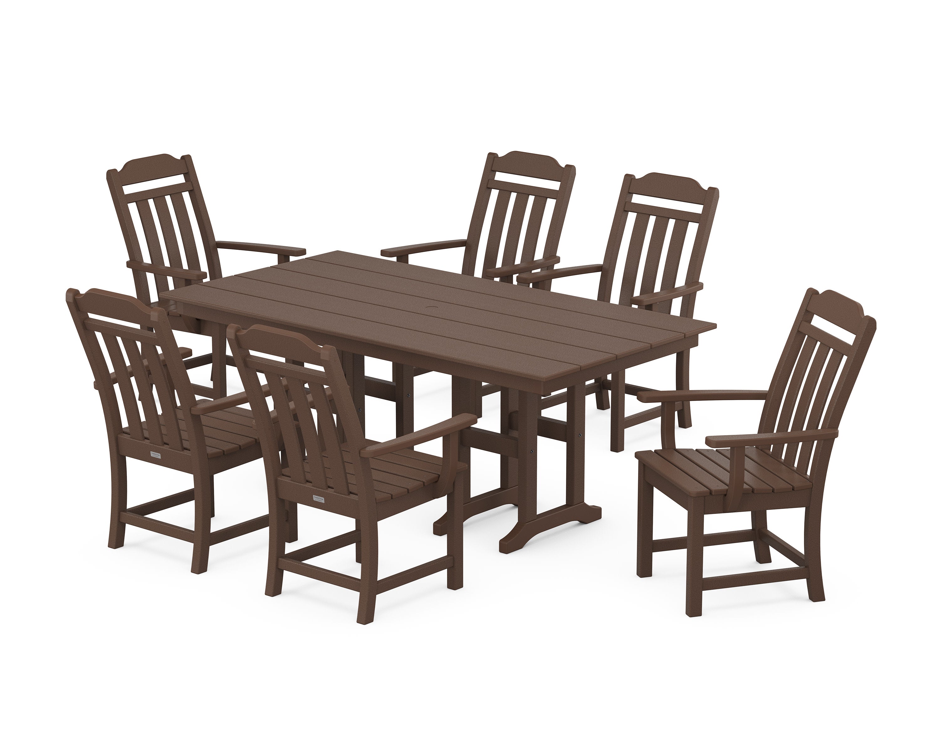Cottage Arm Chair 7-Piece Farmhouse Dining Set in Mahogany
