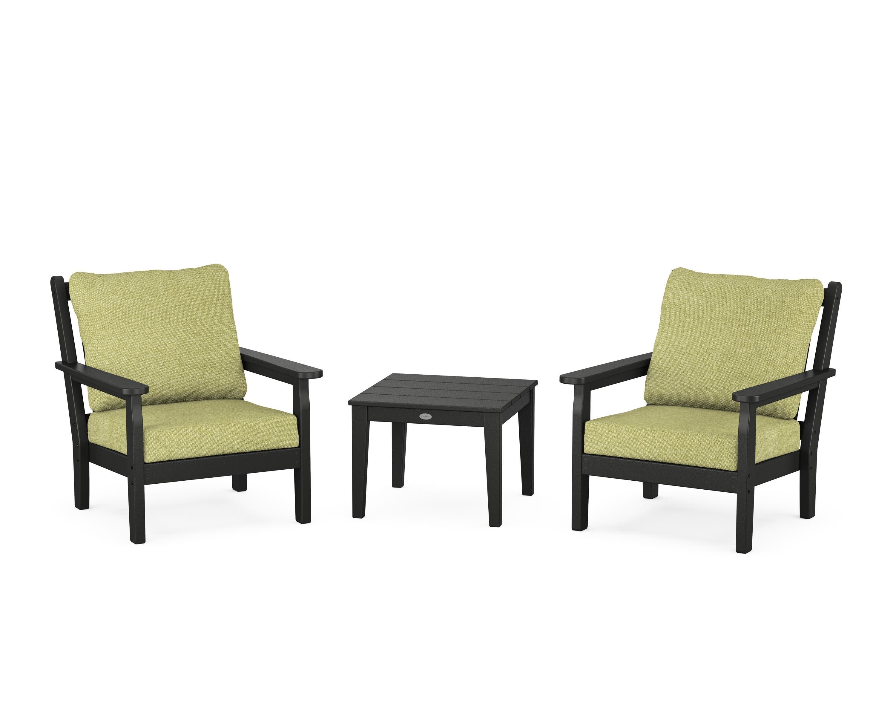 Chippendale 3-Piece Deep Seating Set in Black / Chartreuse Boucle