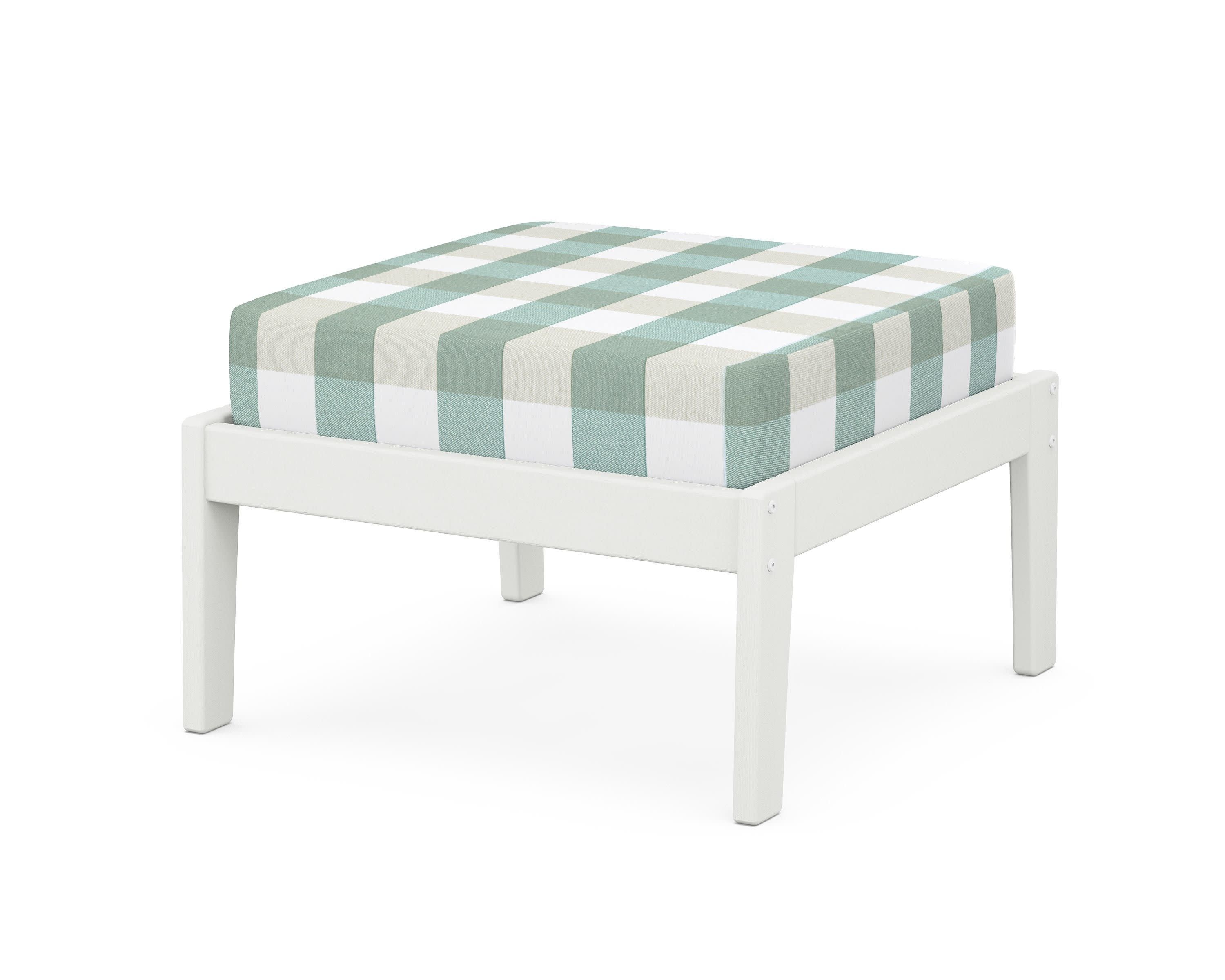 Deep Seating Ottoman in Vintage White / Buffalo Plaid Glacier Spa