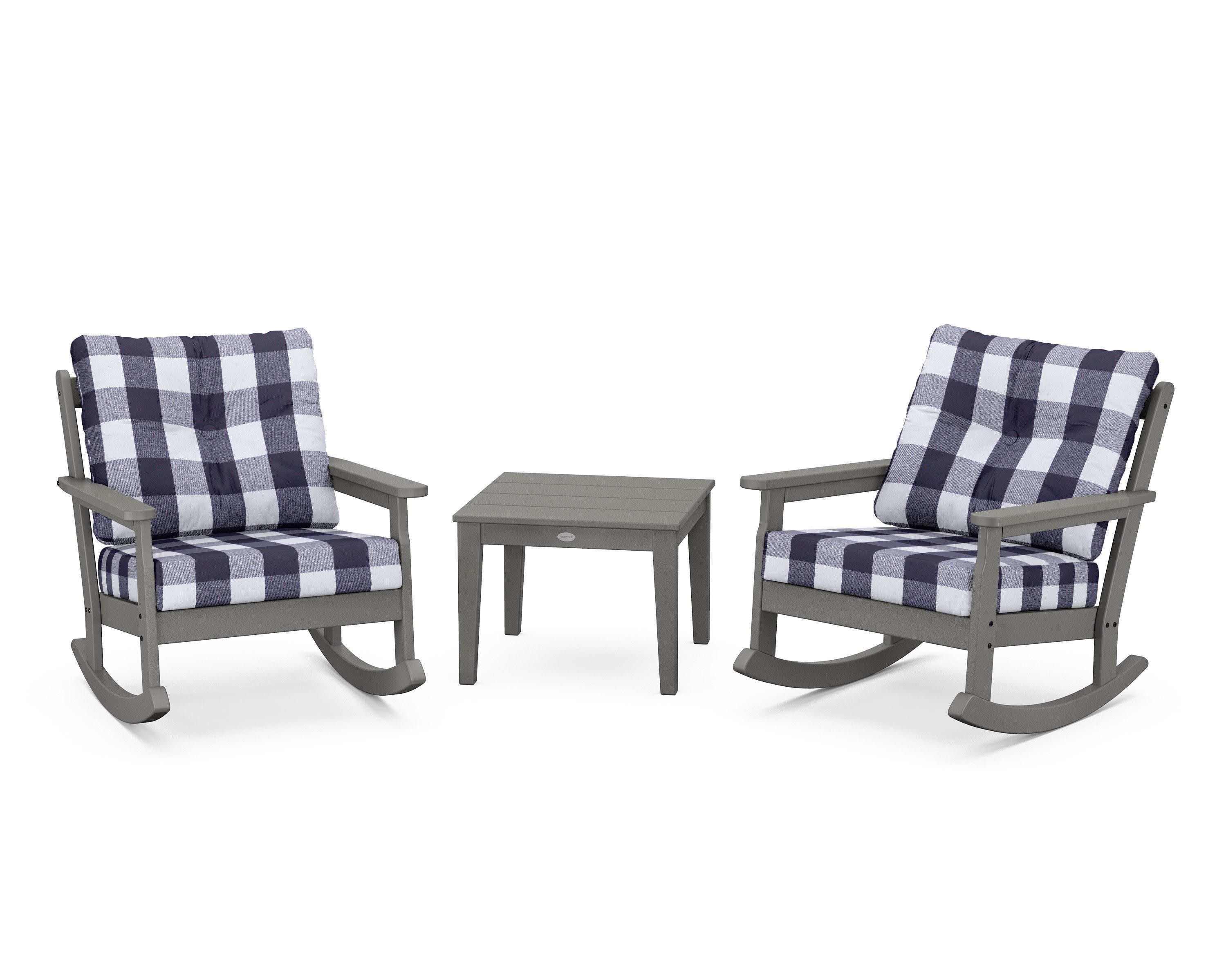 Vineyard 3-Piece Deep Seating Rocker Set in Slate Grey / Buffalo Plaid Navy