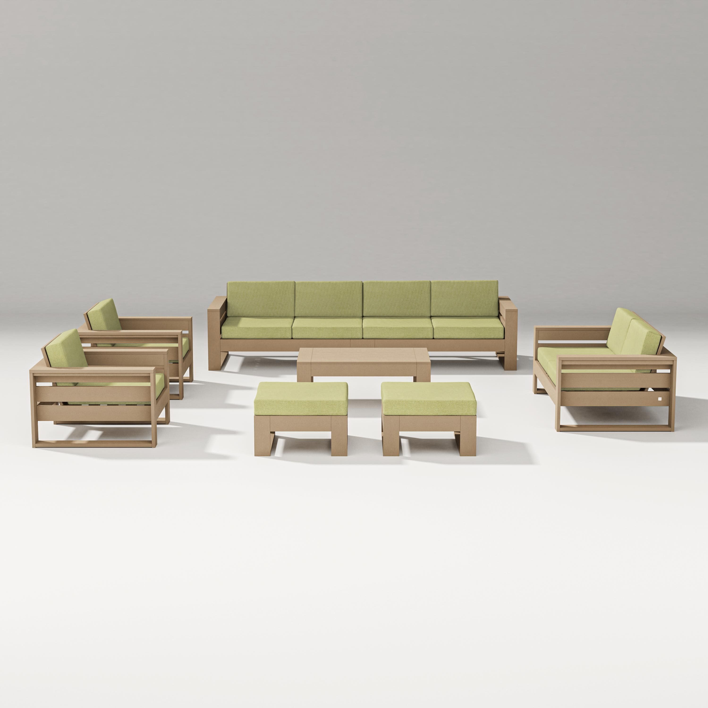 Latitude 8-Piece Lounge Sofa Set in Vintage Sahara / Chartreuse Boucle