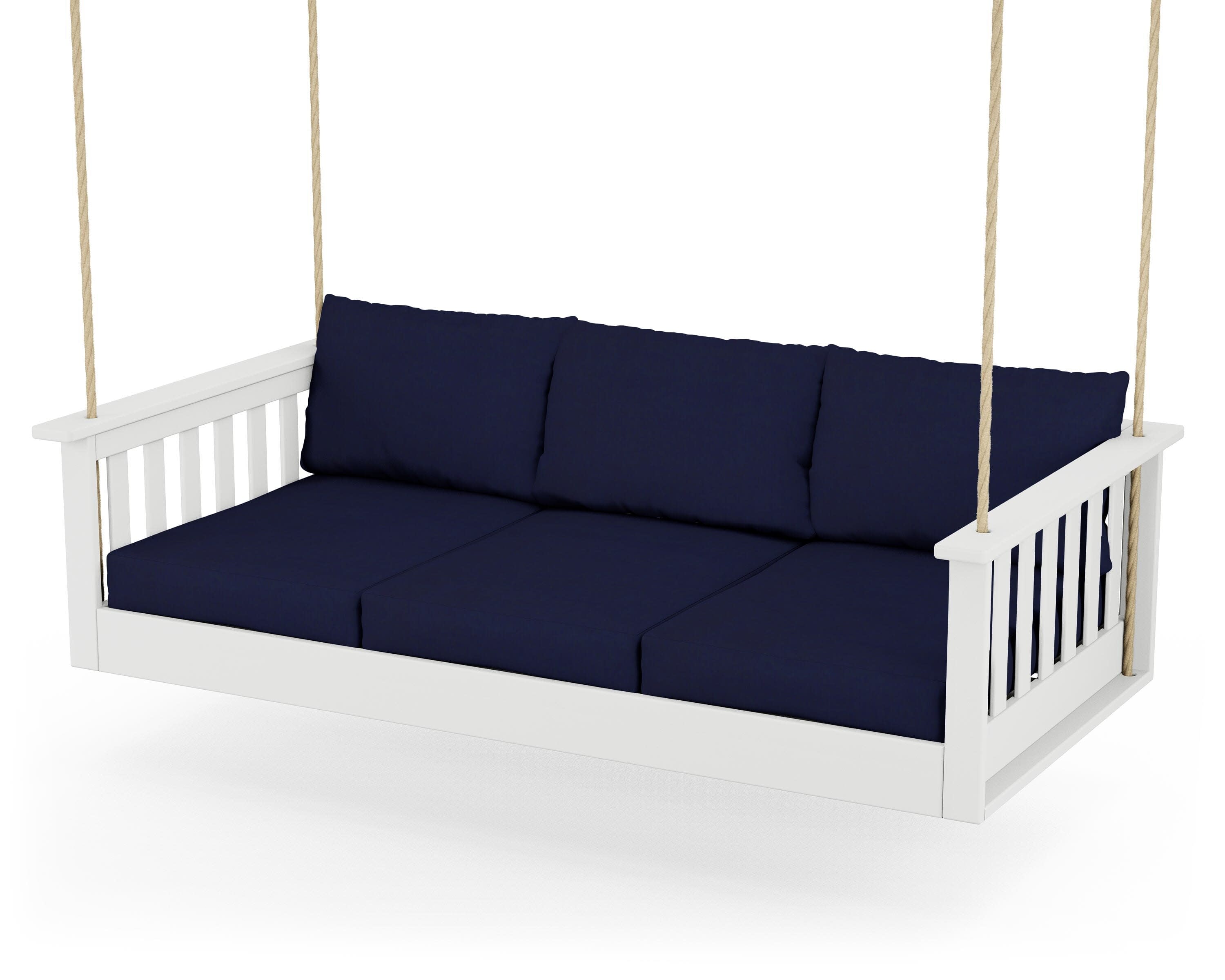 Vineyard Daybed Swing in White / Navy