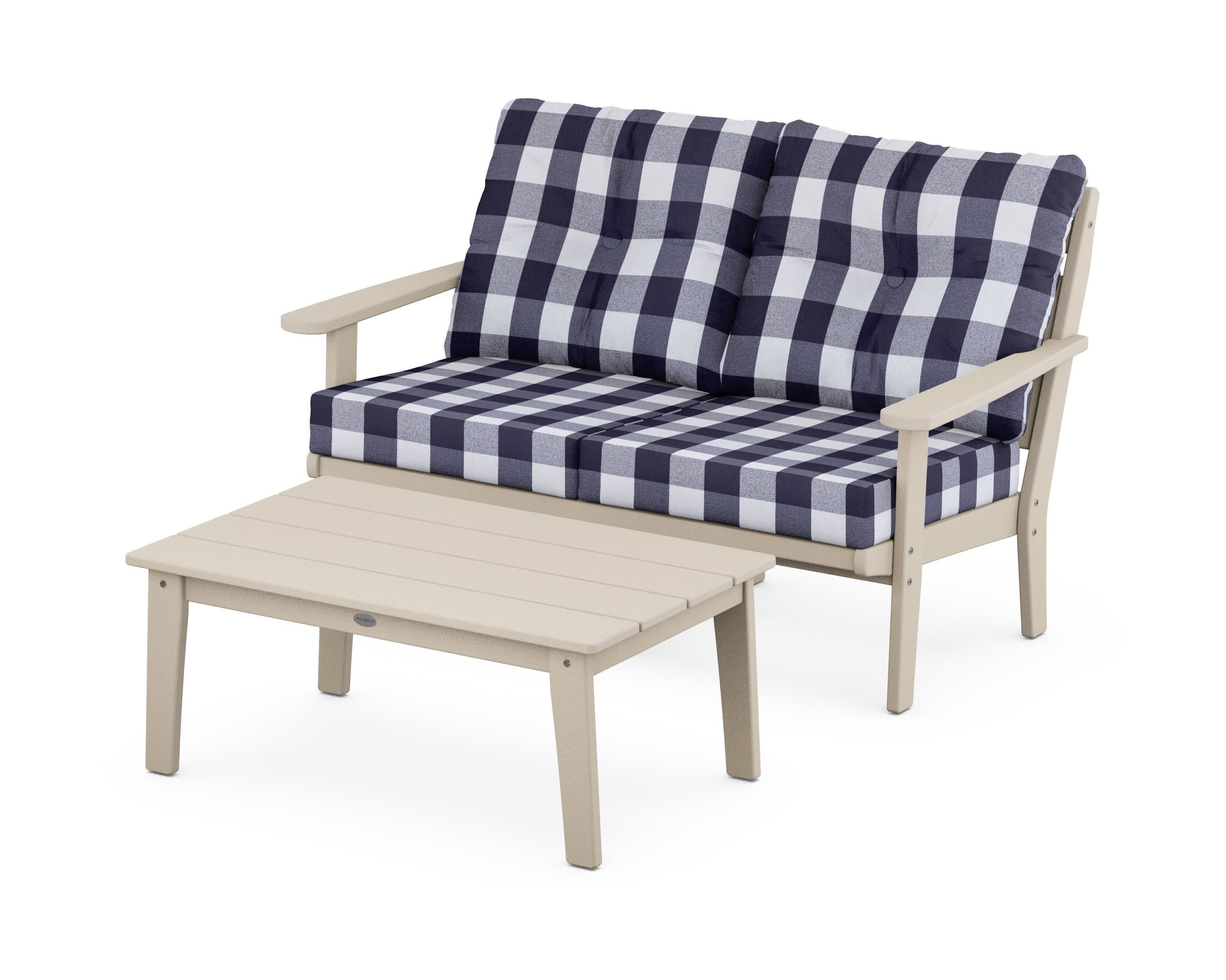Lakeside 2-Piece Lounge Loveseat Set in Sand / Buffalo Plaid Navy