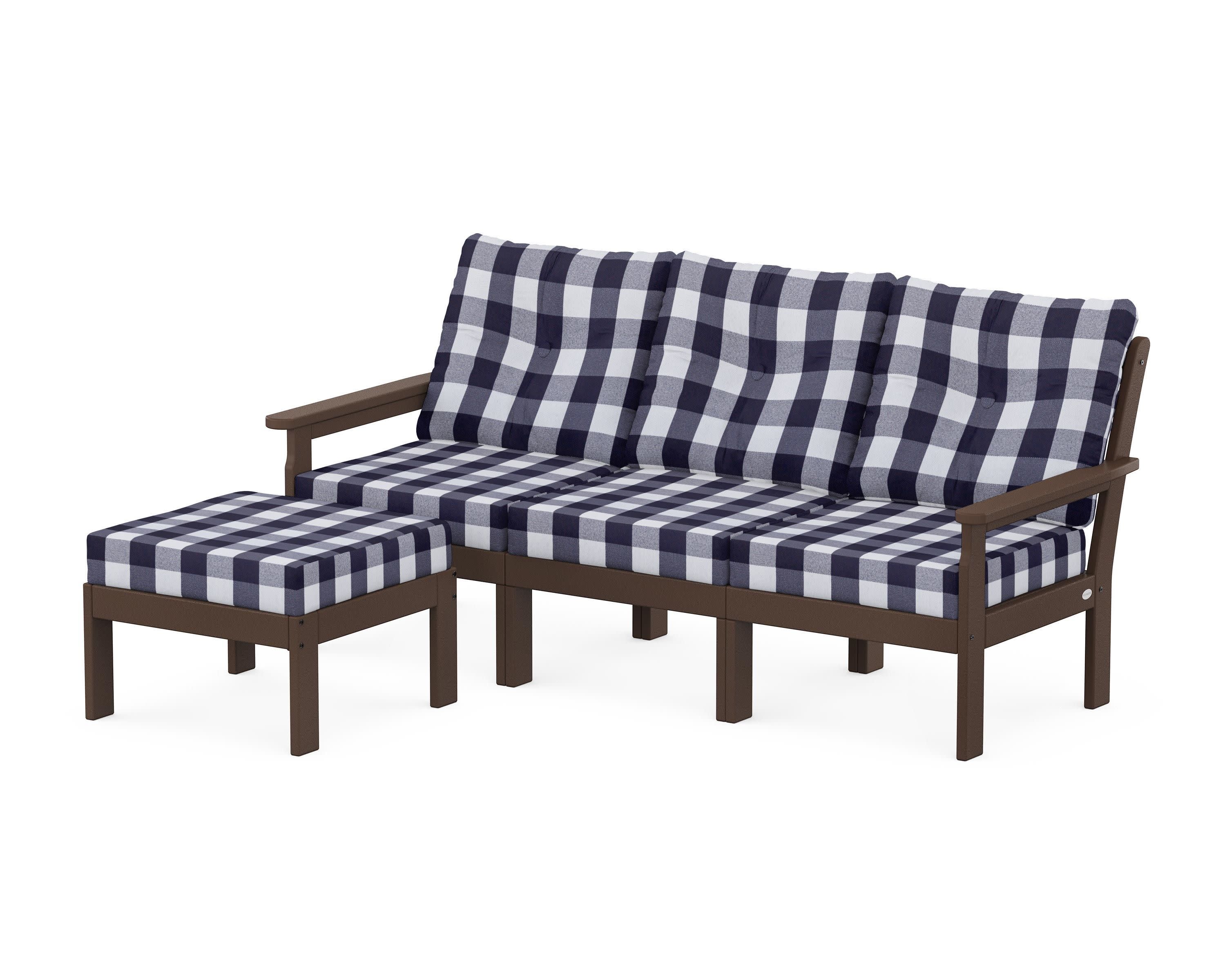 Vineyard 4-Piece Sectional with Ottoman in Mahogany / Buffalo Plaid Navy