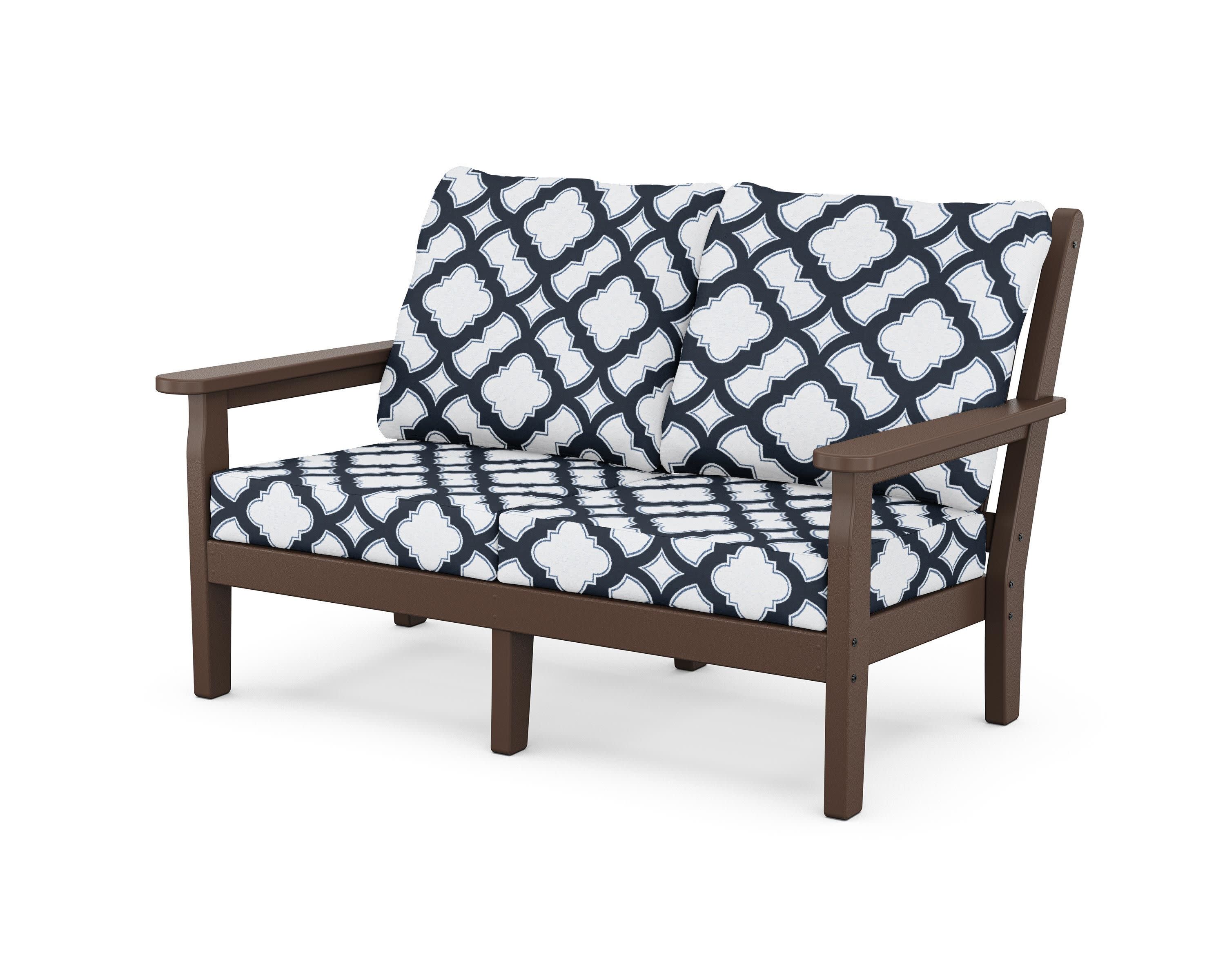 Chippendale Deep Seating Loveseat in Mahogany / Trellis Marine Indigo