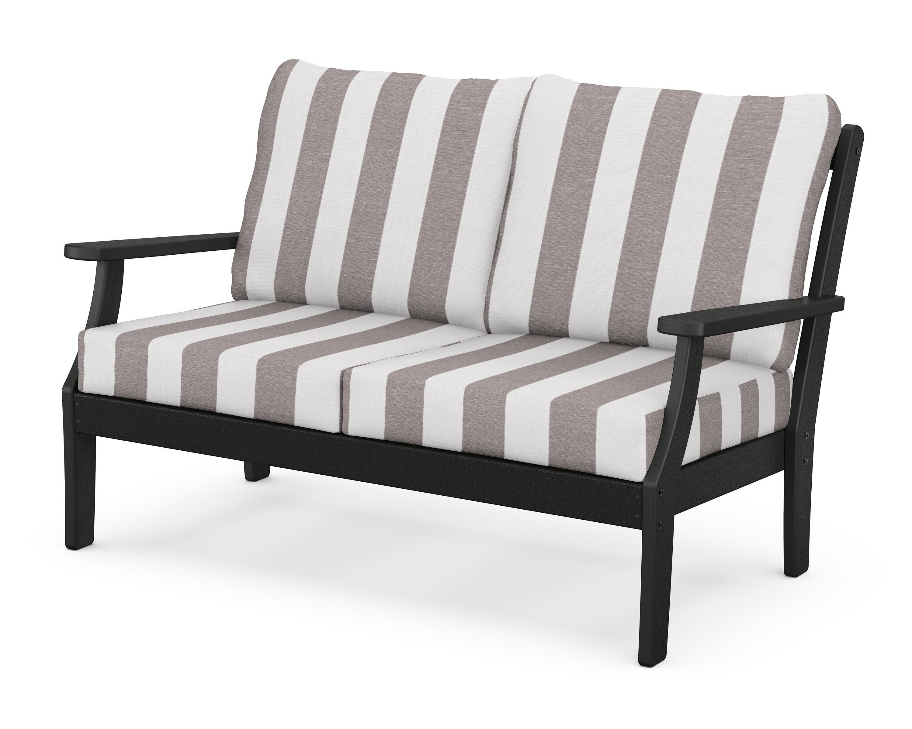 Braxton Deep Seating Loveseat in Black / Cabana Stripe Grey Mist