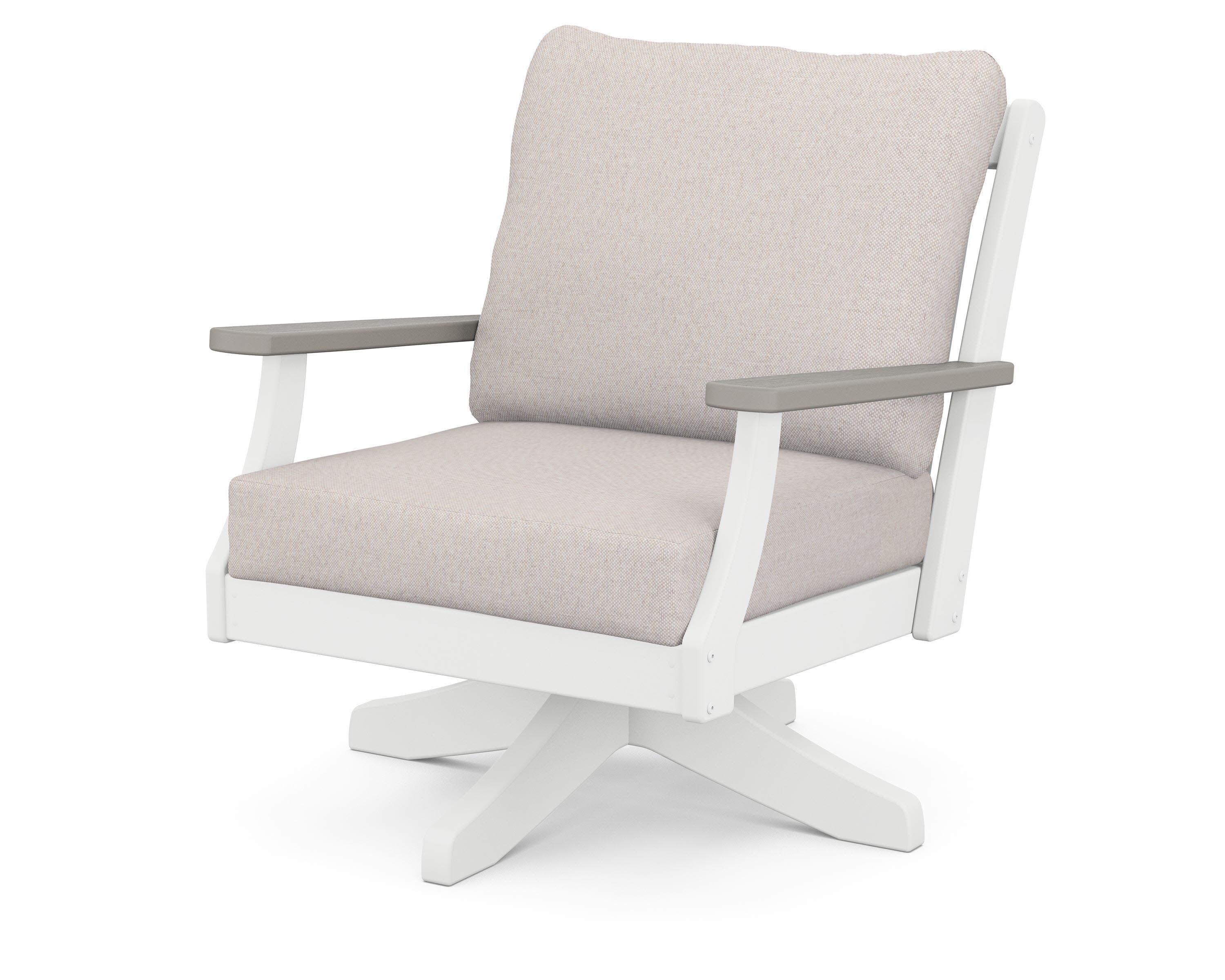 Braxton Deep Seating Swivel Chair in White / Driftwood / Dune Burlap