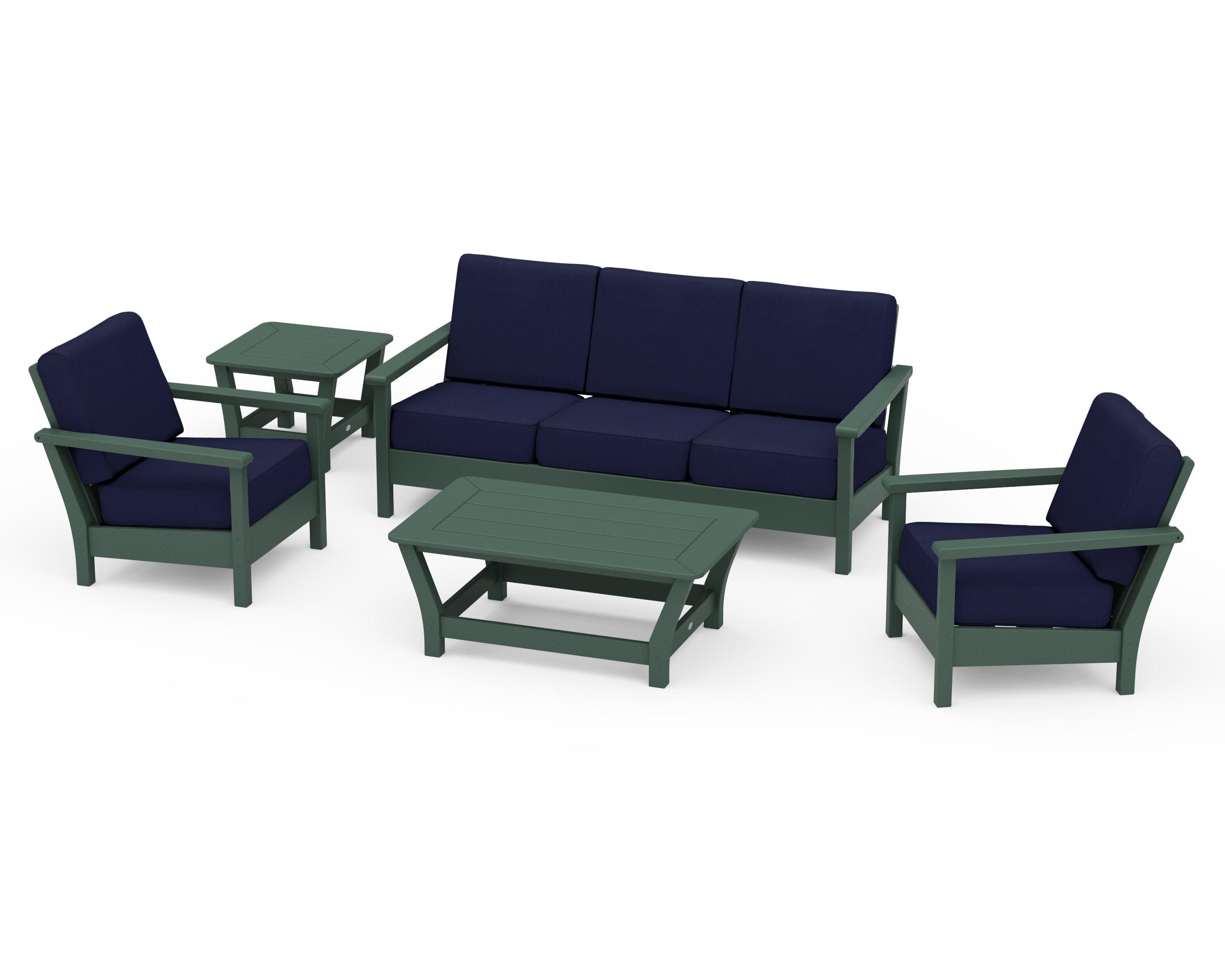 Harbour 5-Piece Deep Seating Set in Green / Navy
