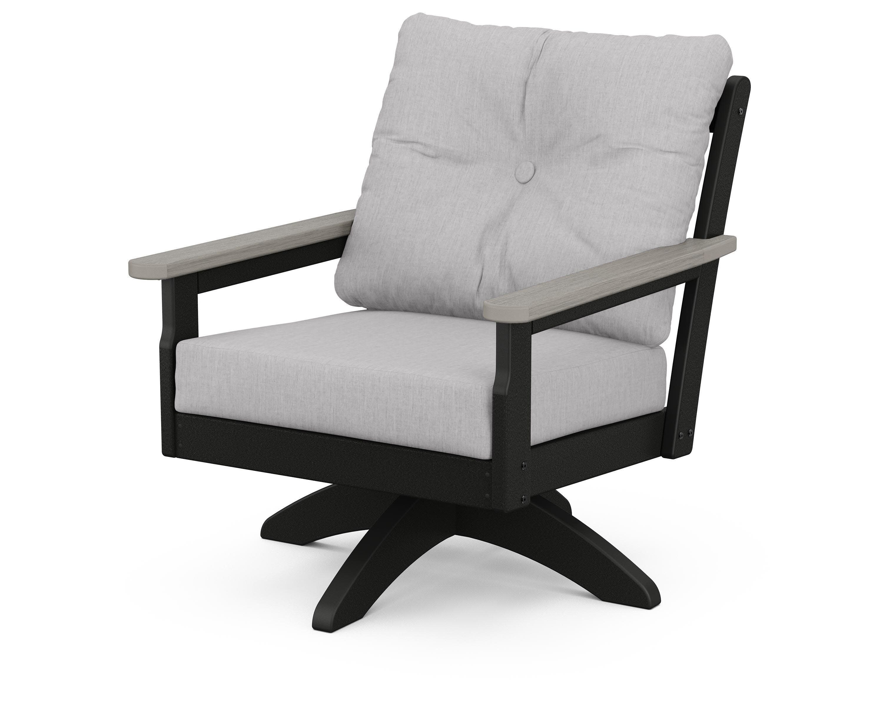 Vineyard Deep Seating Swivel Chair in Black / Driftwood / Granite
