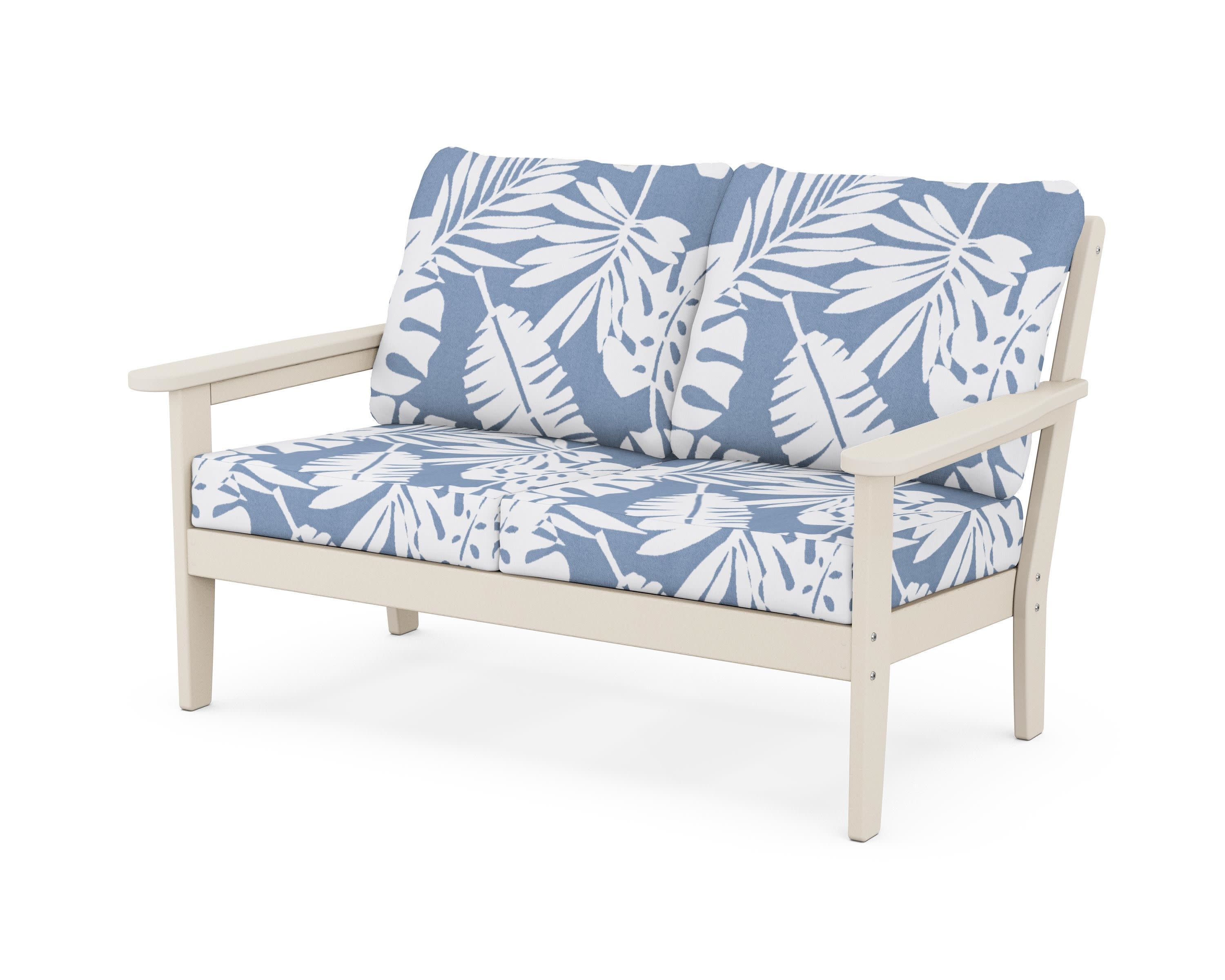 Cottage Deep Seating Loveseat in Sand / Leaf Sky Blue
