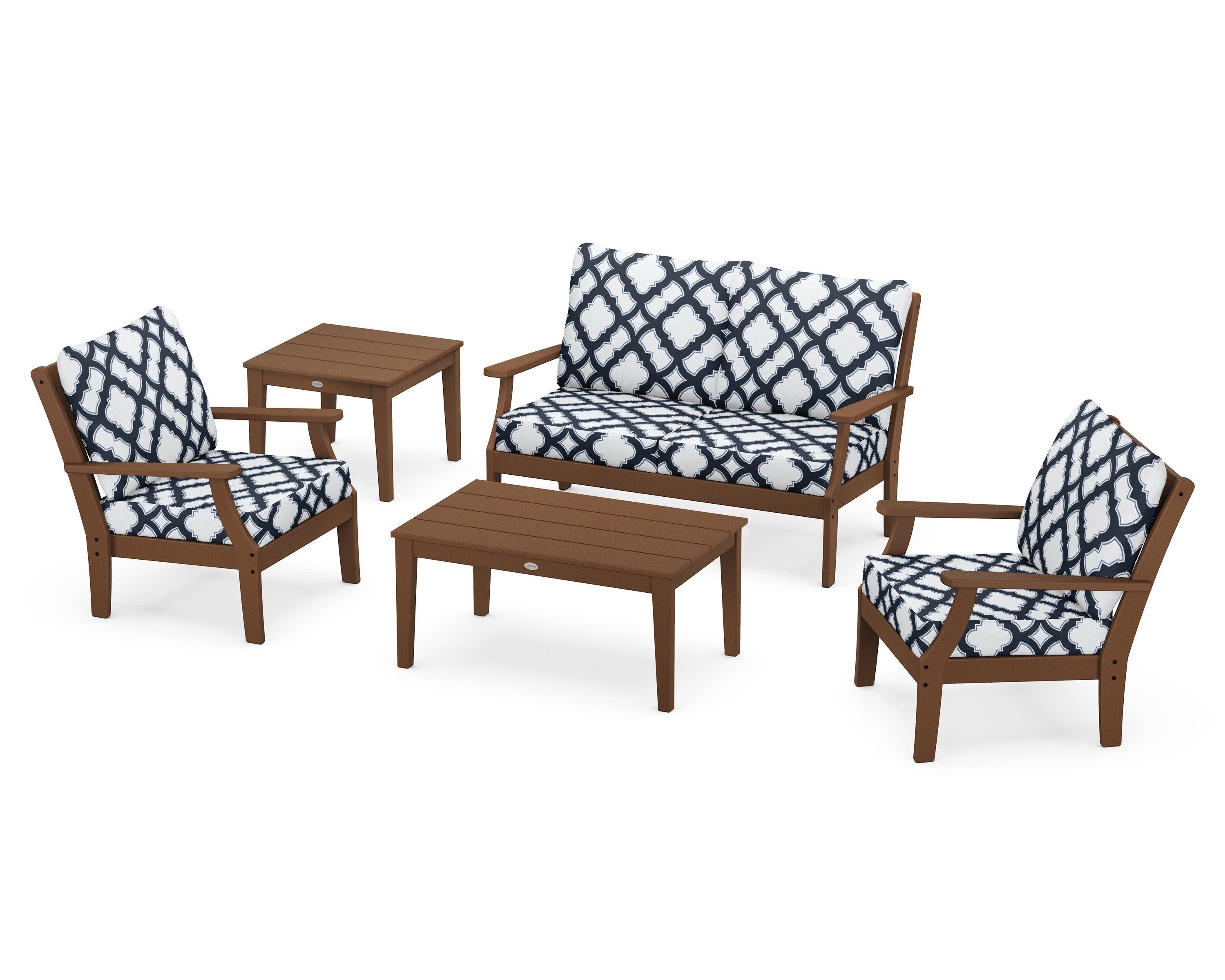 Braxton 5-Piece Deep Seating Set in Teak / Trellis Marine Indigo