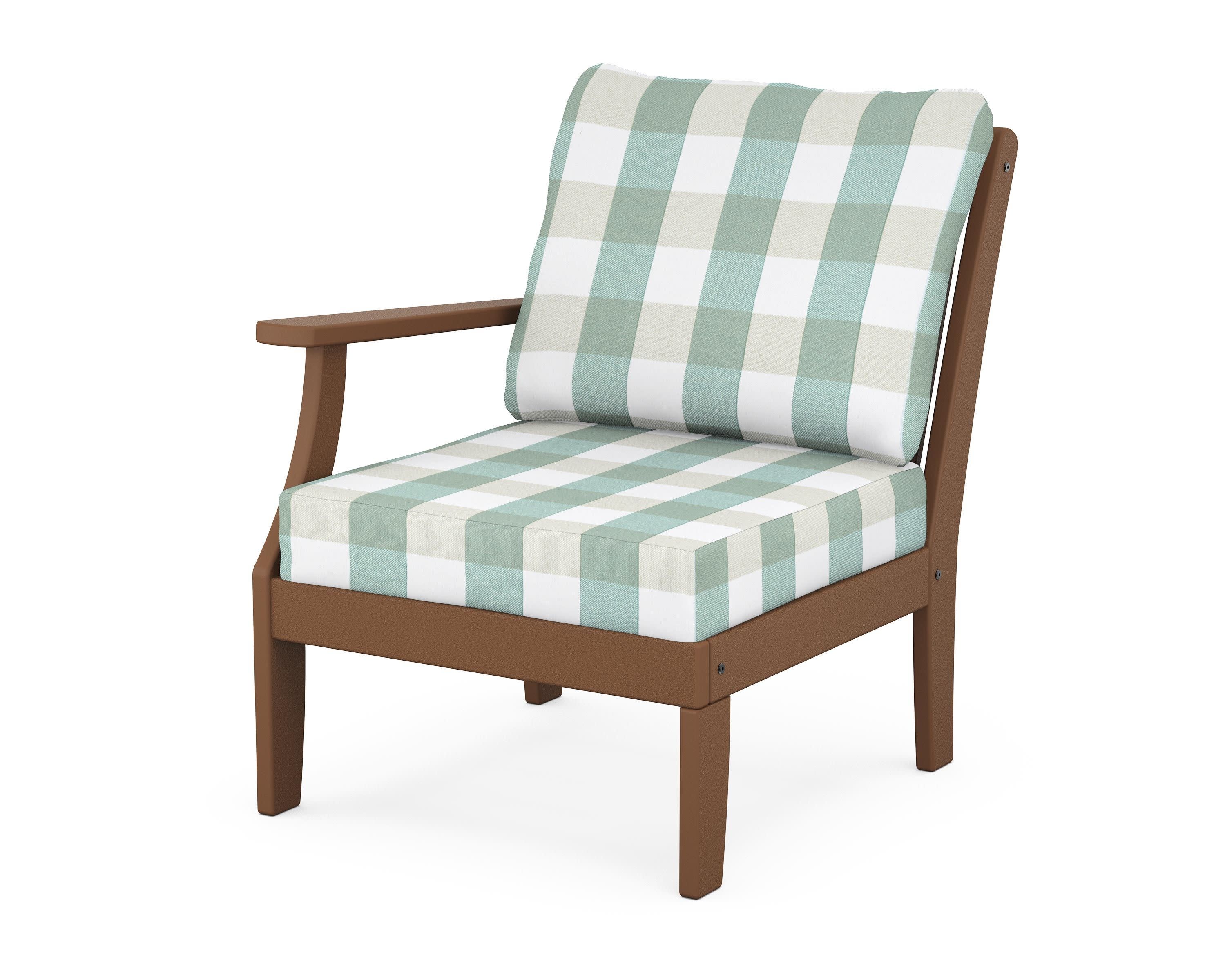 Braxton Modular Left Arm Chair in Teak / Buffalo Plaid Glacier Spa