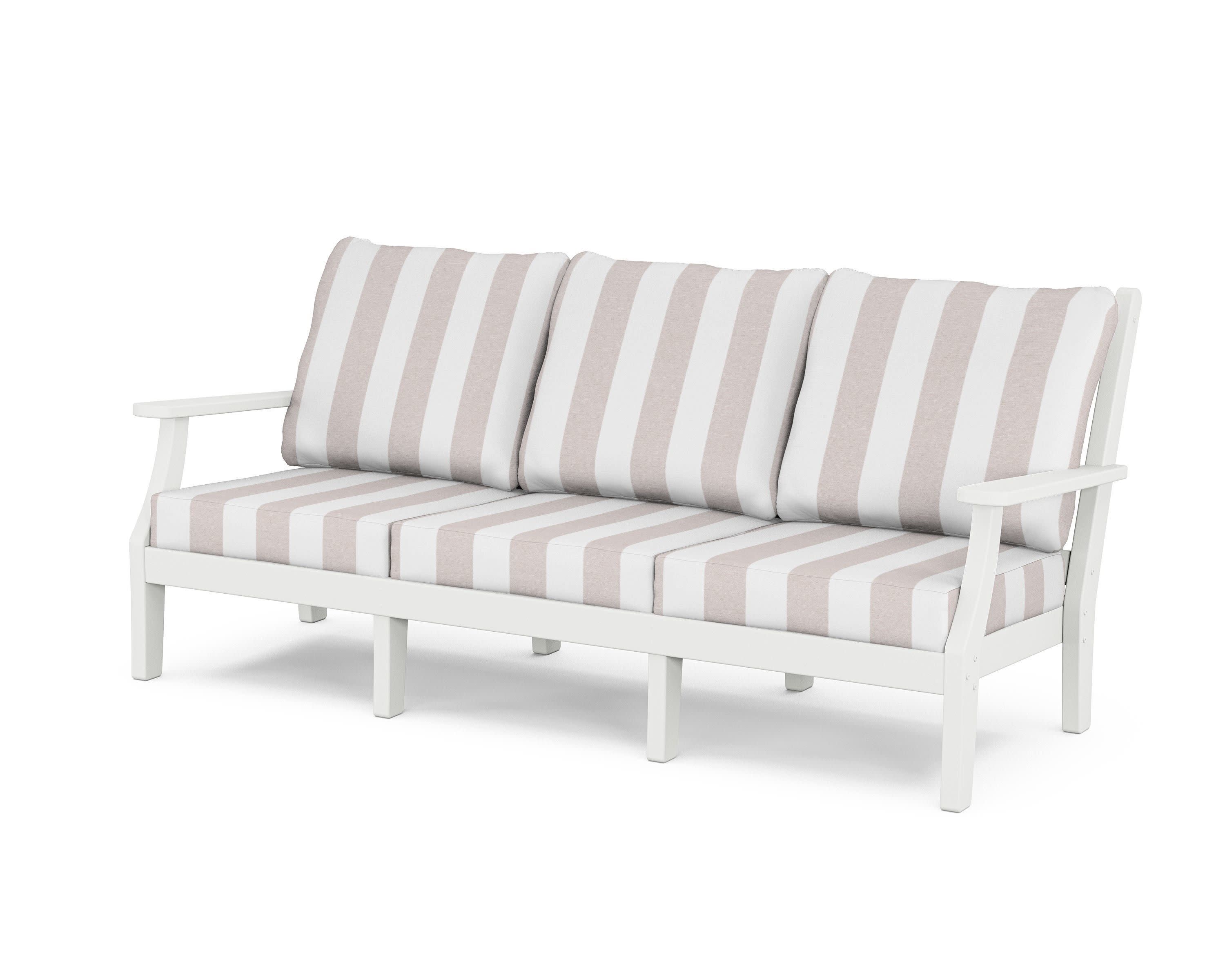 Wovendale Deep Seating Sofa in White / Cabana Stripe Dune Burlap