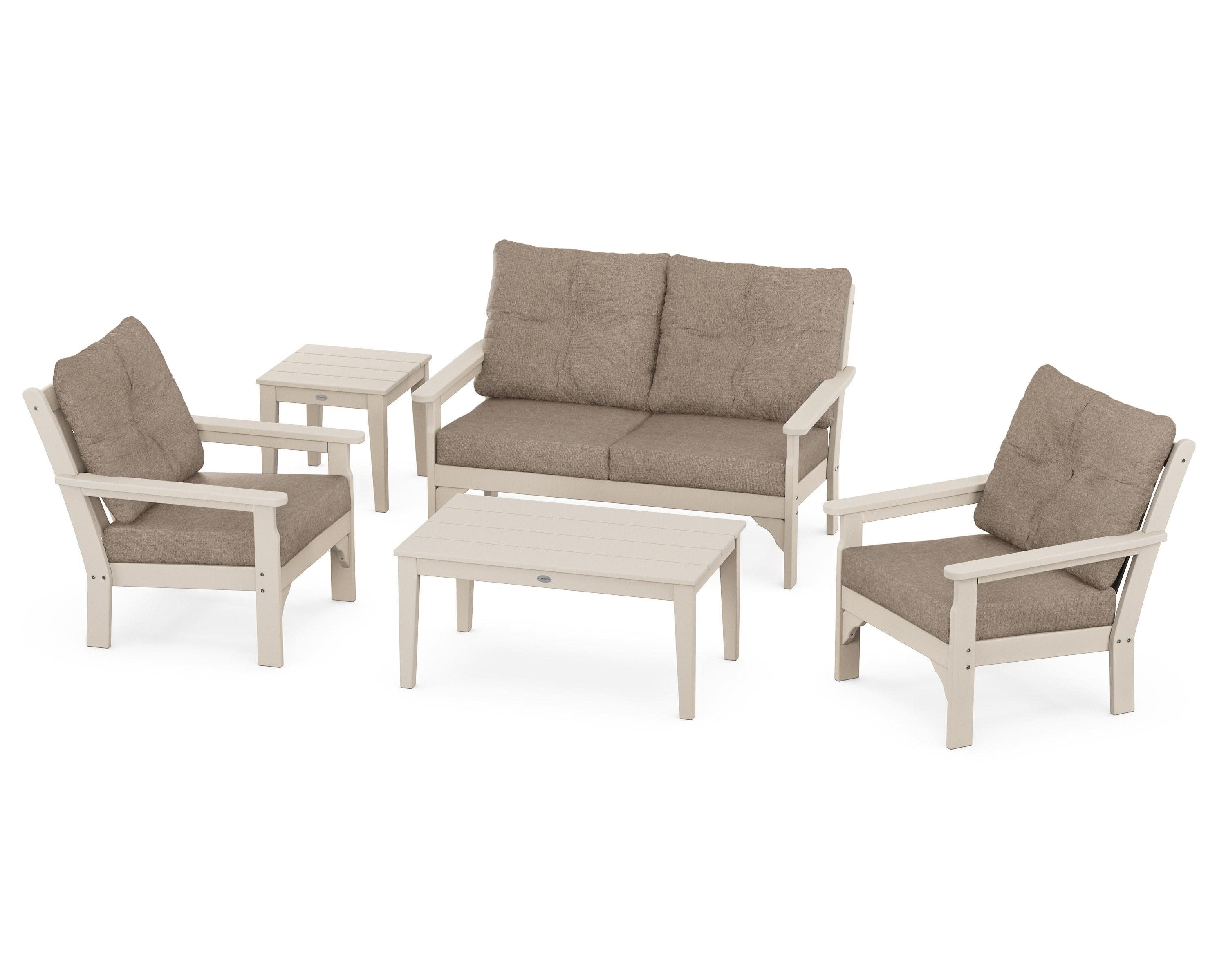 Vineyard 5-Piece Deep Seating Set in Sand / Spiced Burlap