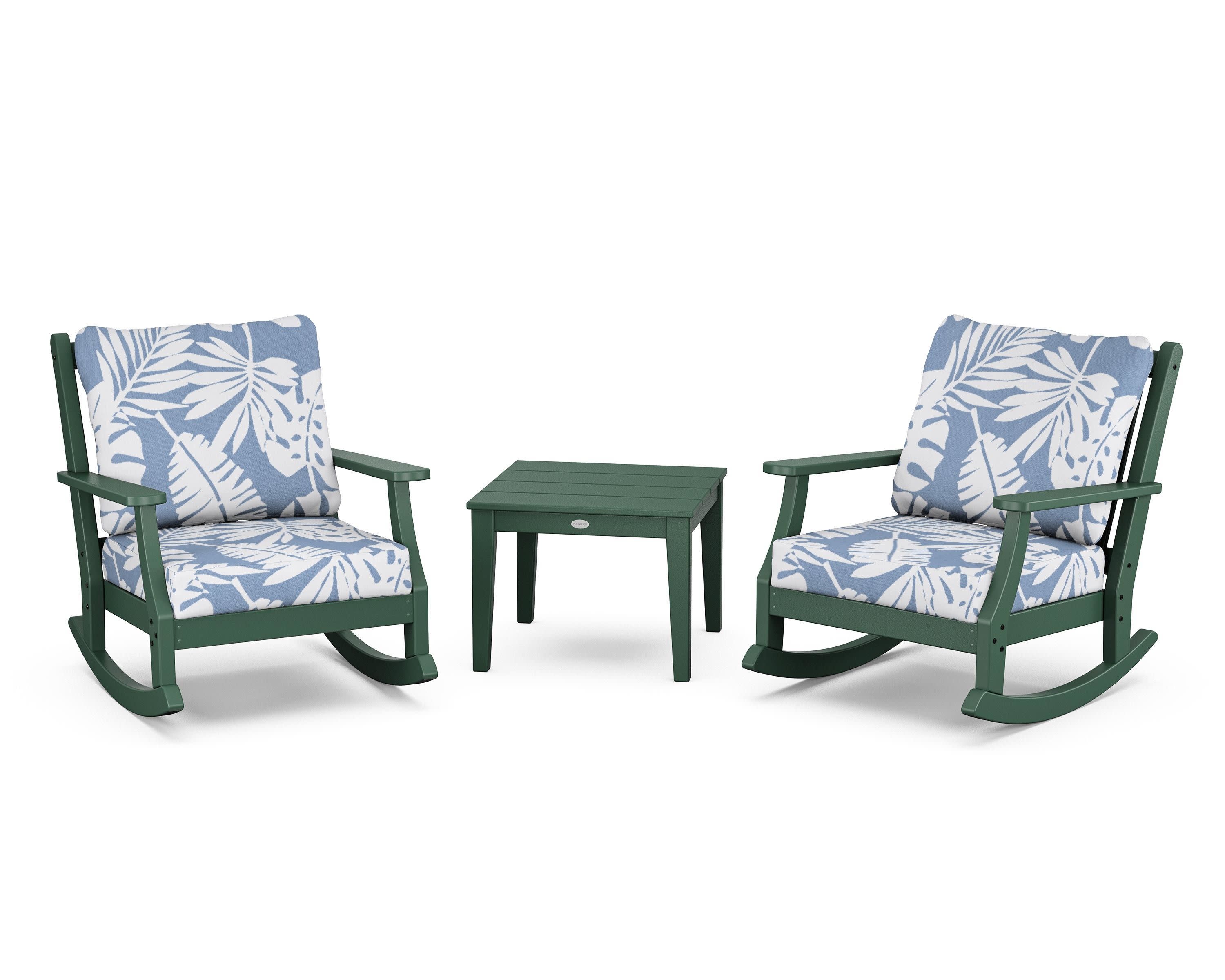 Wovendale 3-Piece Deep Seating Rocker Set in Green / Leaf Sky Blue