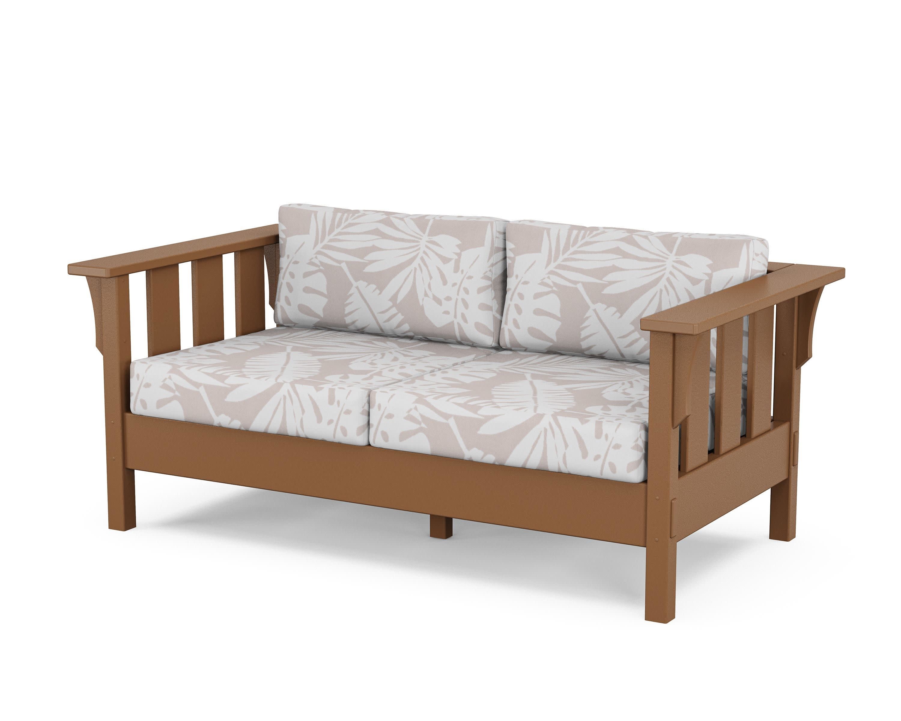 Acadia Deep Seating Loveseat in Teak / Leaf Dune Burlap