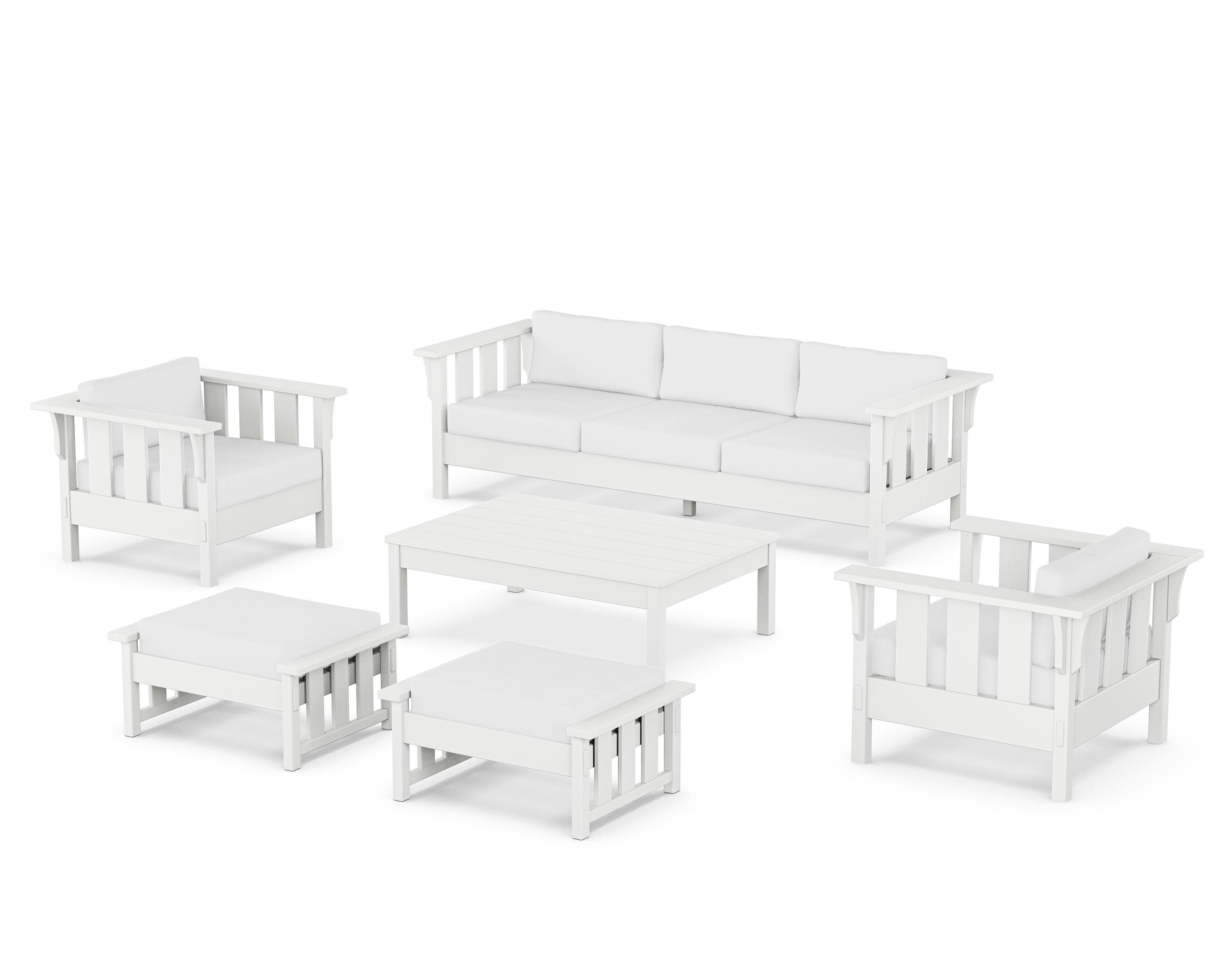Acadia 6-Piece Lounge Sofa Set in White / Natural