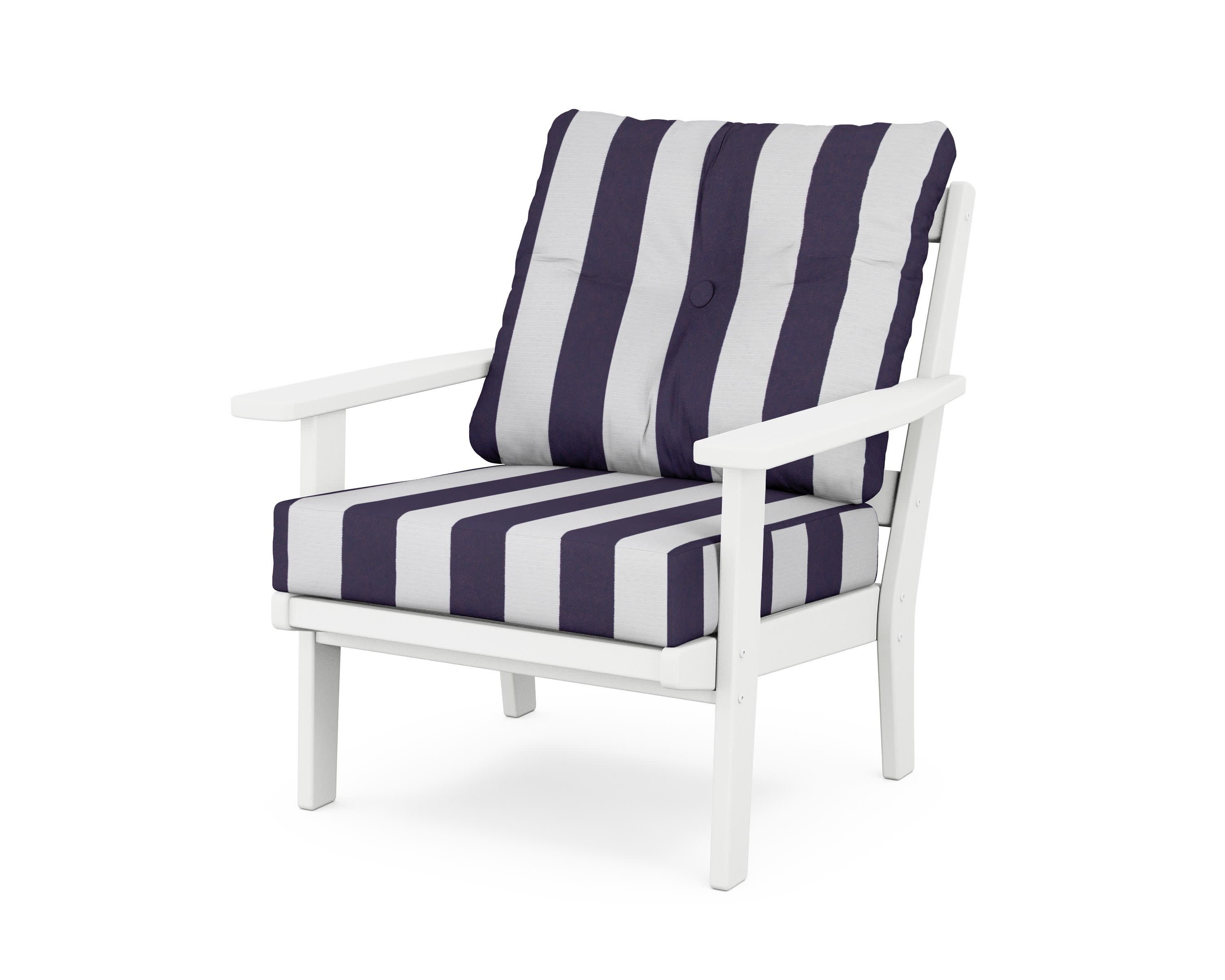 Oxford Deep Seating Chair in White / Cabana Stripe Navy